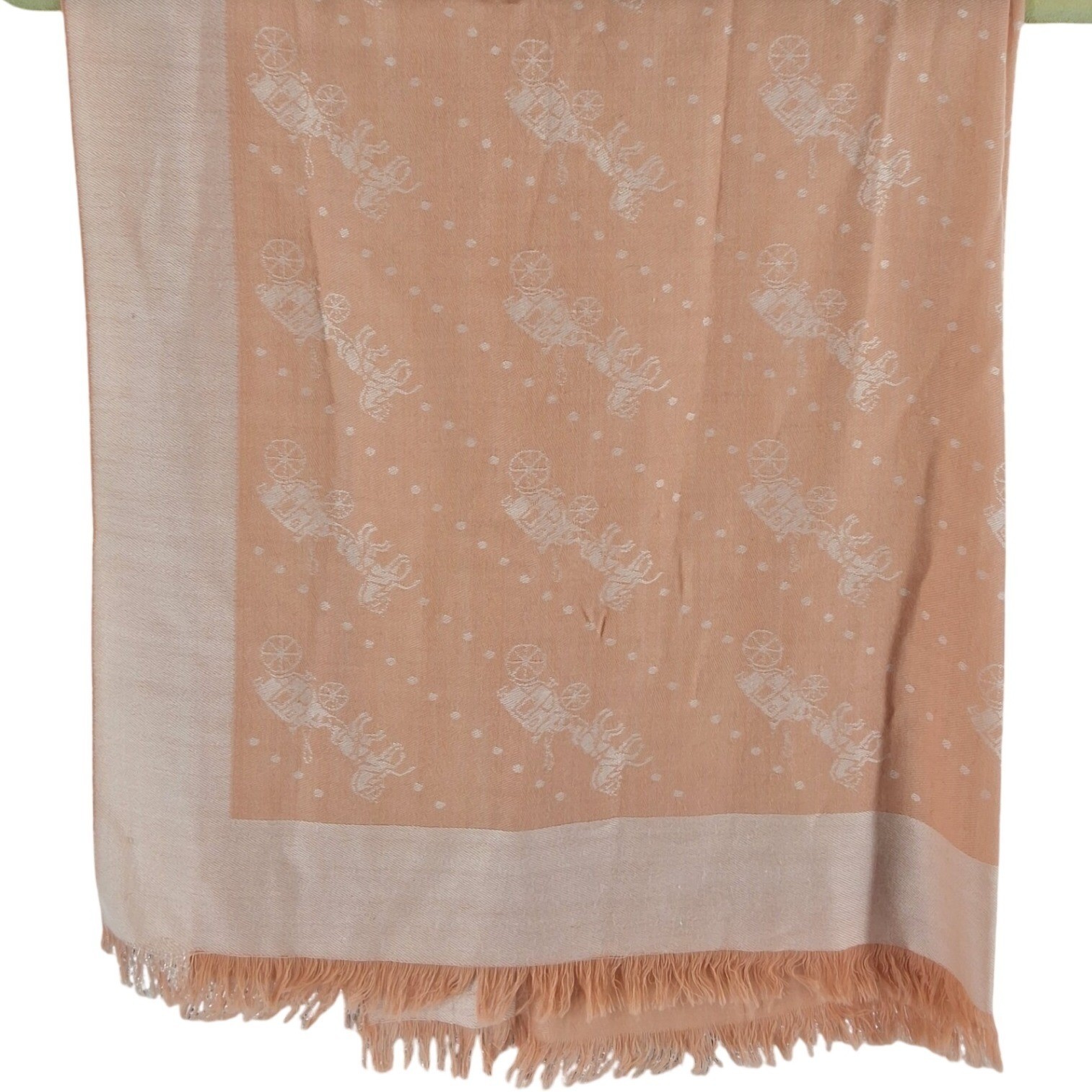Coach Horse & Carriage Peach Scarf Jacquard Square Fringe Wrap