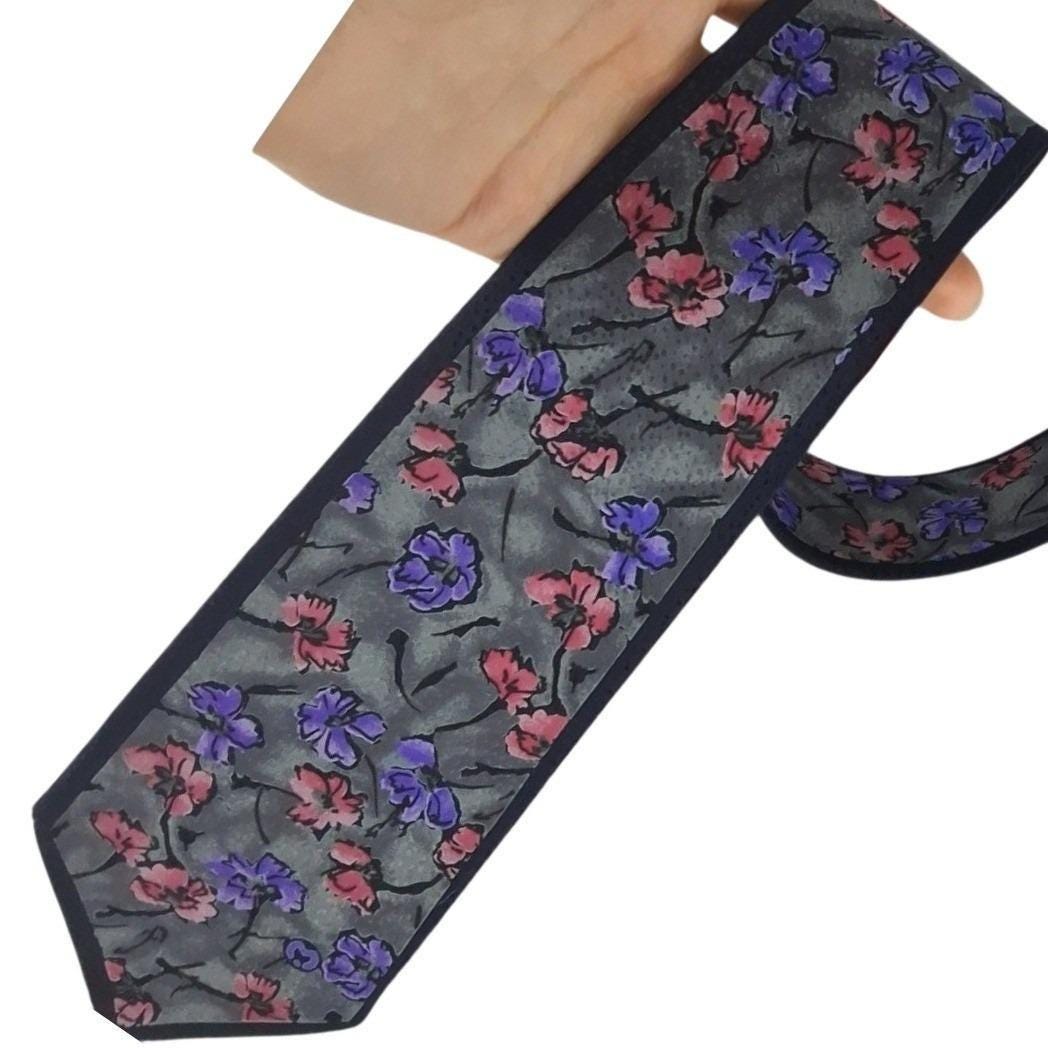 Mila Schon Italy Silk Tie Mens Grey Navy Blue Floral Purple Pink Designer Tie