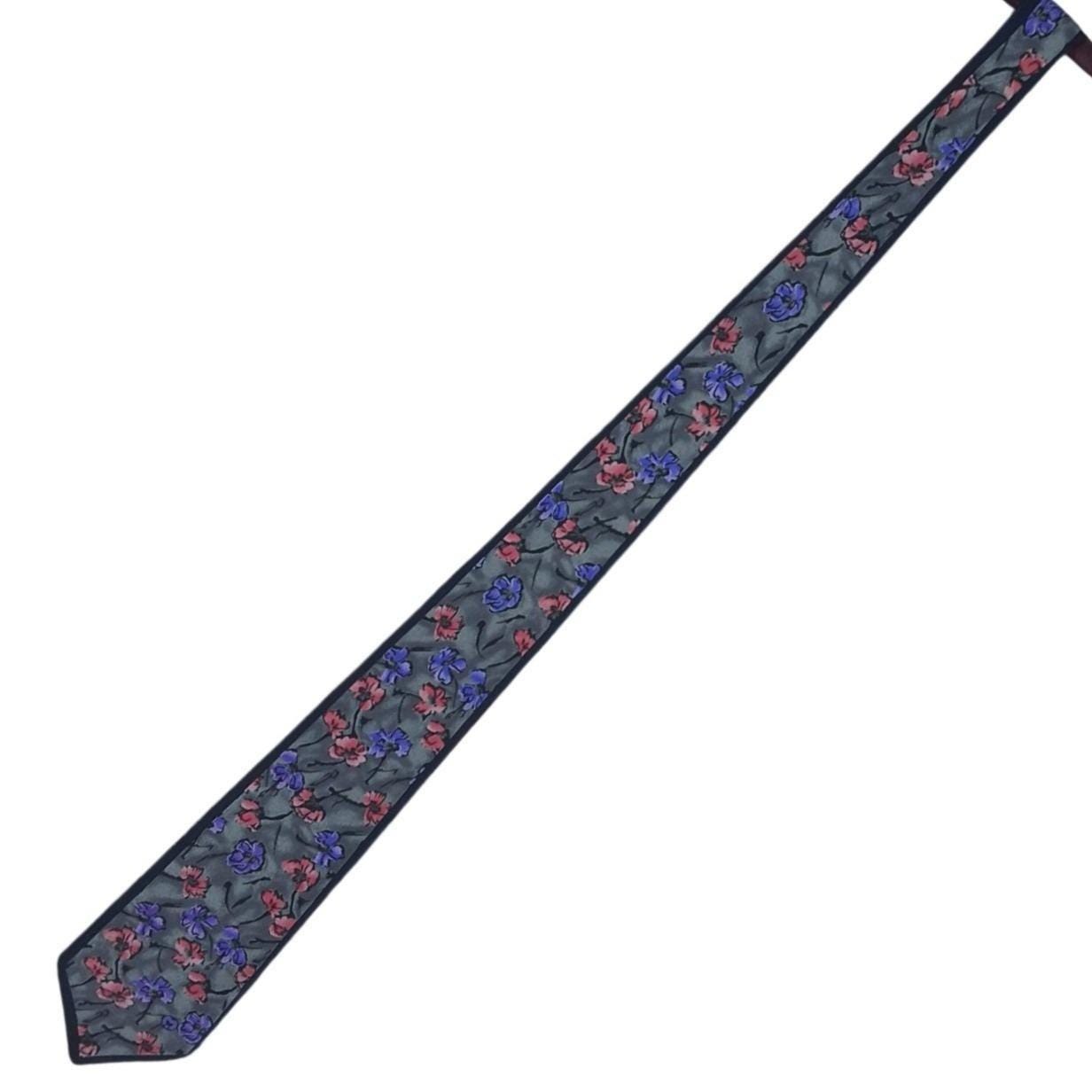Mila Schon Italy Silk Tie Mens Grey Navy Blue Floral Purple Pink Designer Tie - View 3