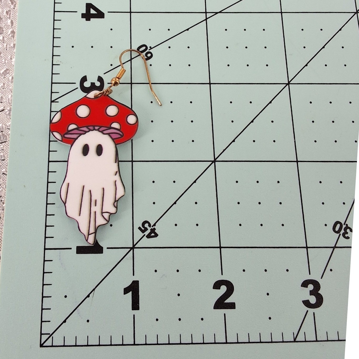 Ghost Mushroom Drop Earrings Red Polka Dot Fungi Spooky Halloween Cottagecore