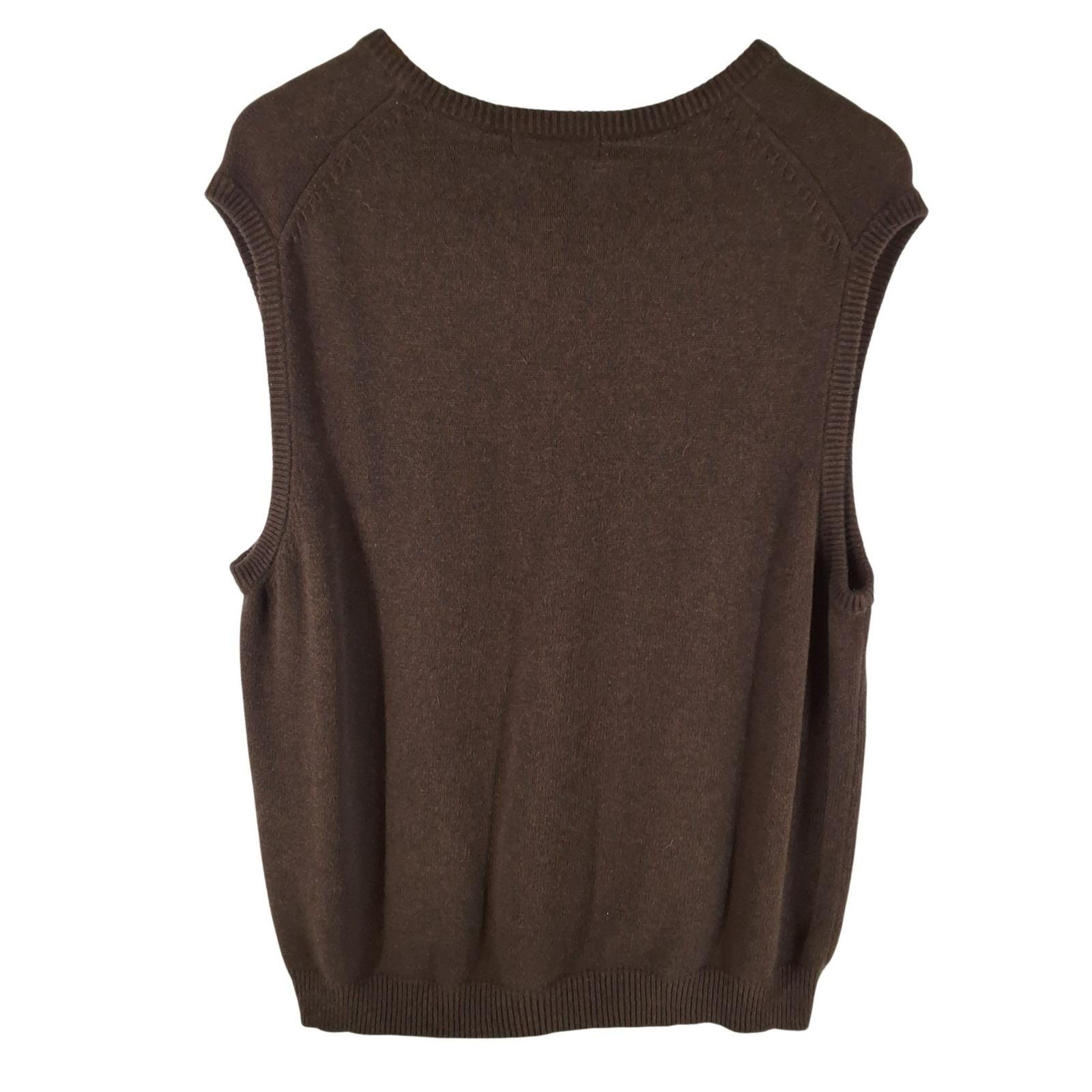 Preswick & Moore Argyle V-Neck Sweater Vest Brown Cotton XL Men Made in UK - View 3