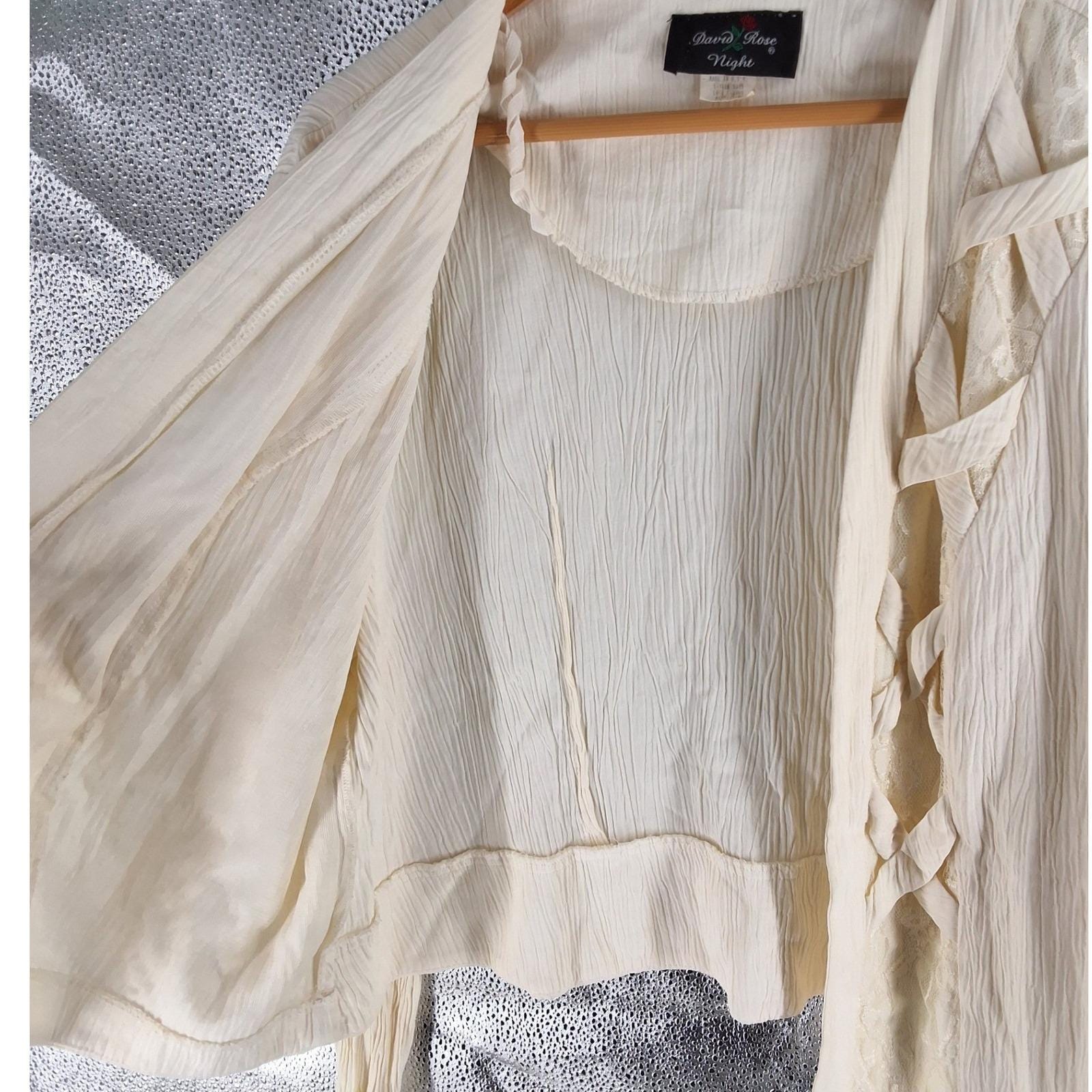 Vtg 90s David Rose Night Dress Jacket Set 20W Ivory Lace Crinkle Plus - View 10