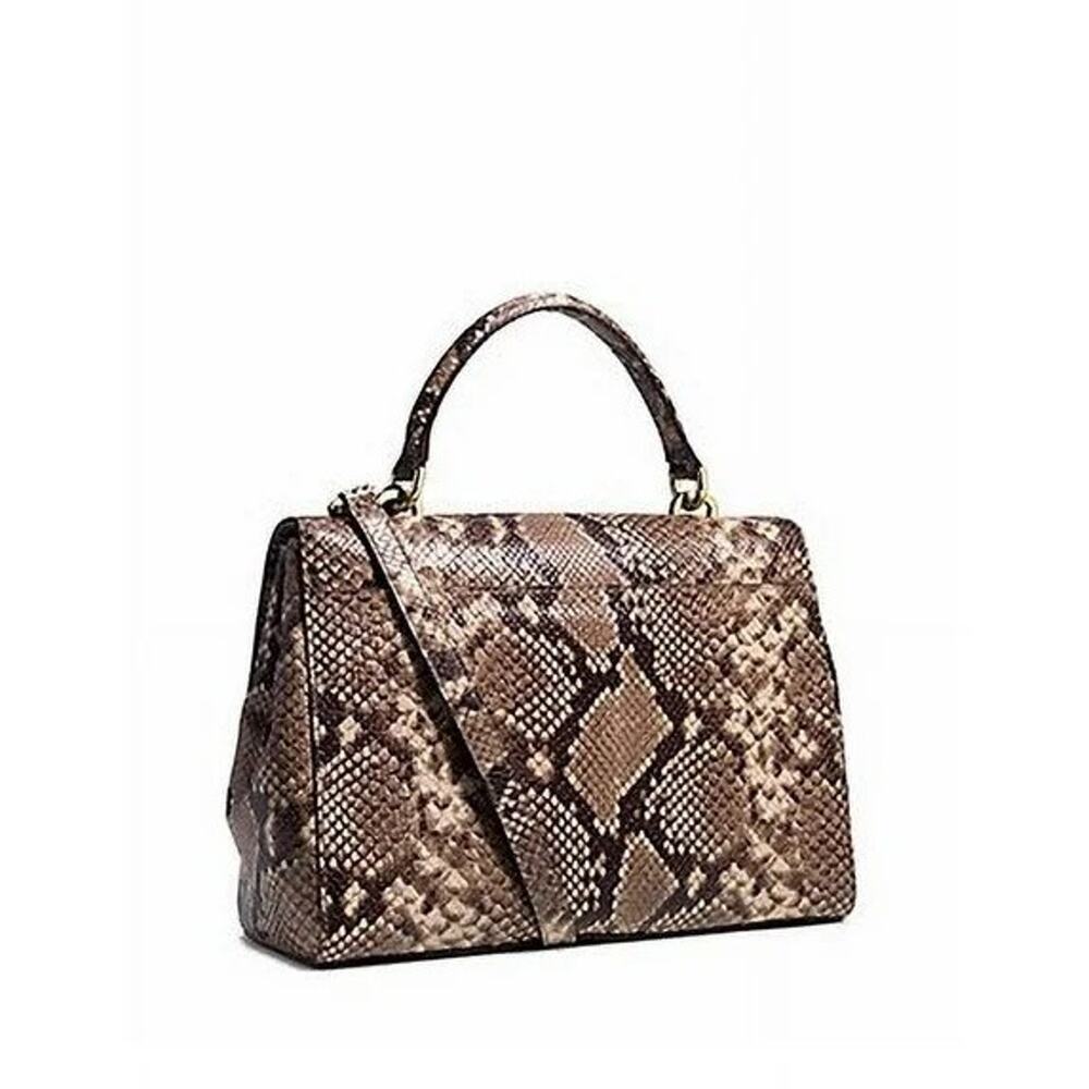 Michael Kors Ava Medium Python Snake Leather Crossbody Satchel Bag Khaki - View 6
