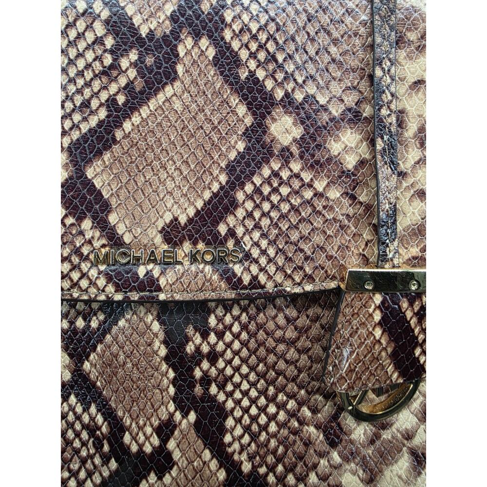 Michael Kors Ava Medium Python Snake Leather Crossbody Satchel Bag Khaki - View 7