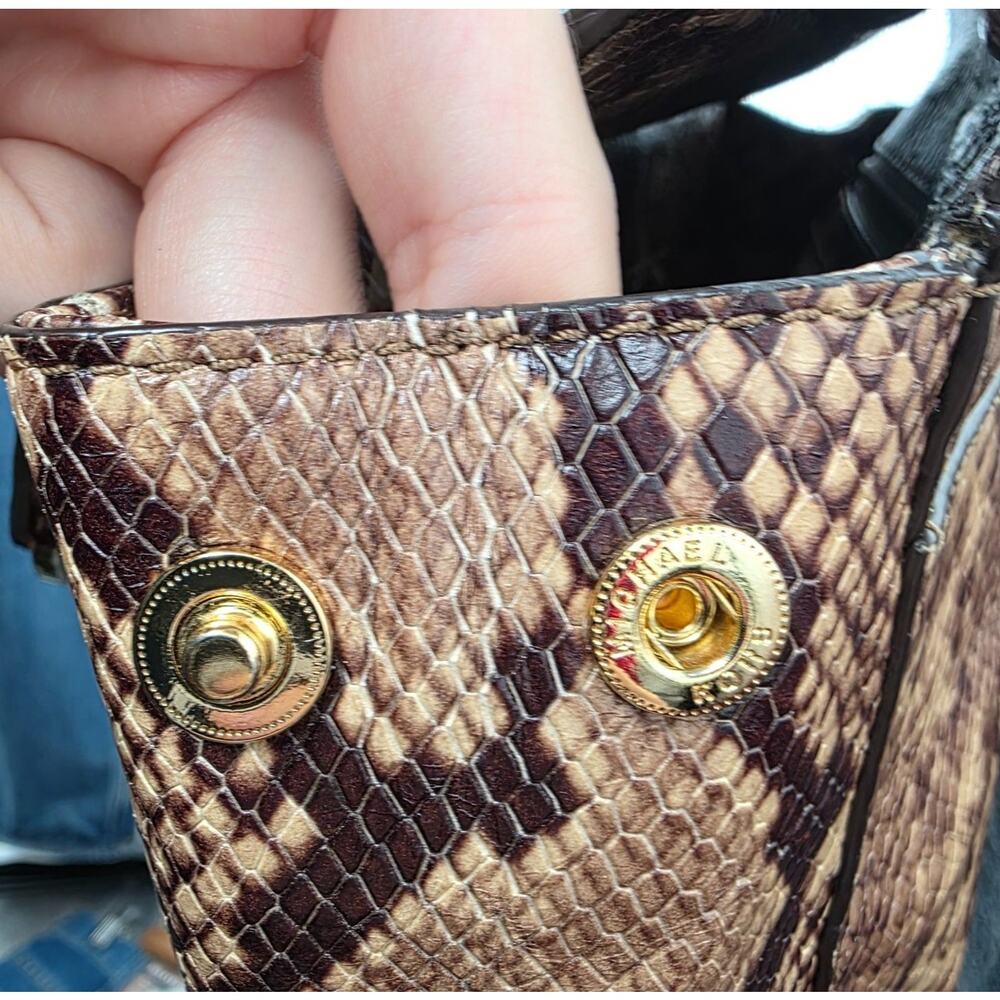 Michael Kors Ava Medium Python Snake Leather Crossbody Satchel Bag Khaki - View 15