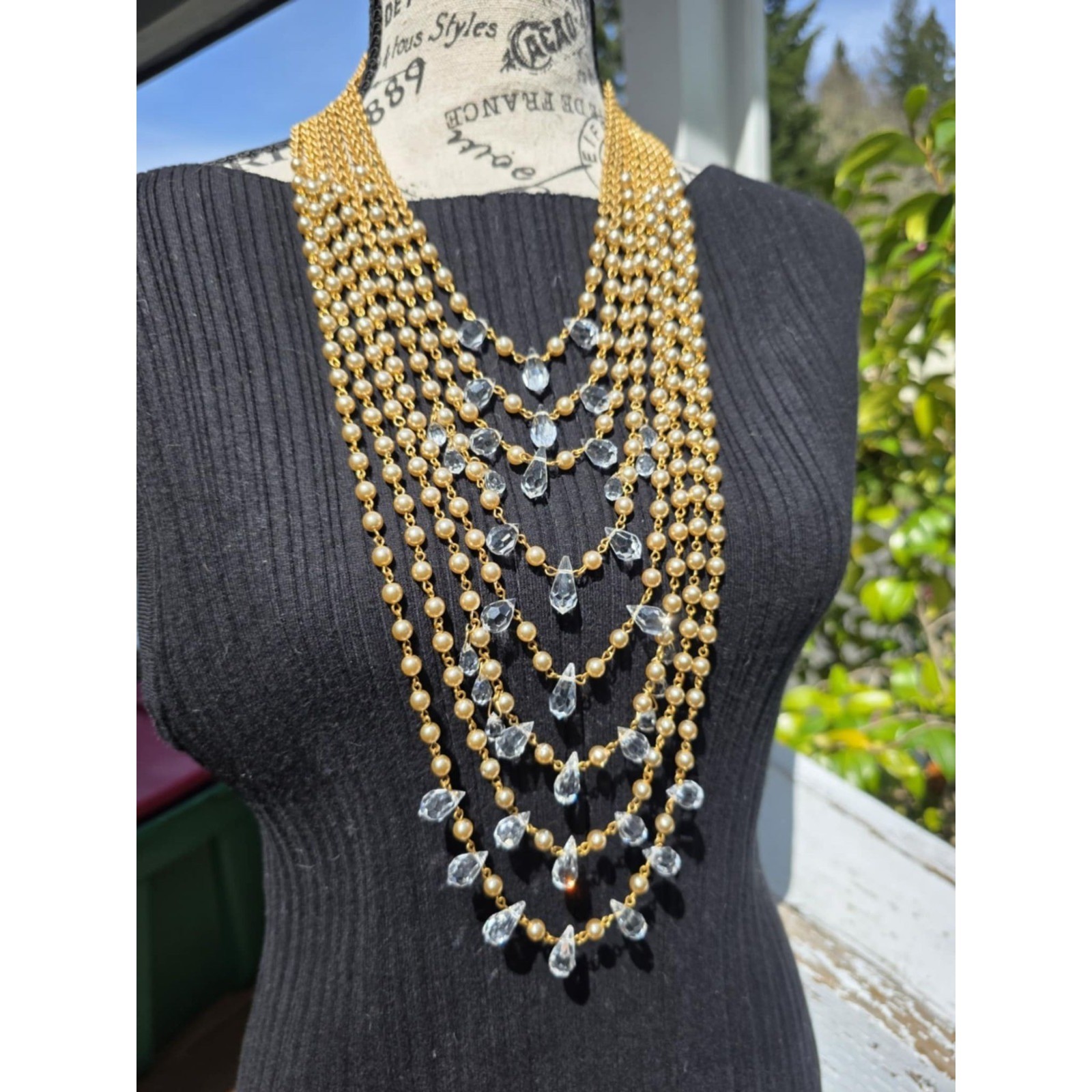 Miriam Haskell 8-Strand Pearl & Crystal Runway Statement Necklace Gold - View 19