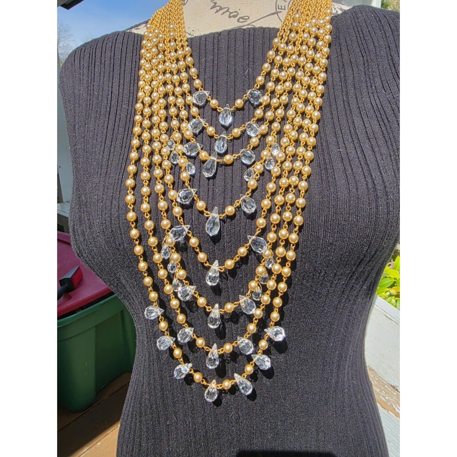 Miriam Haskell 8-Strand Pearl & Crystal Runway Statement Necklace Gold - View 22