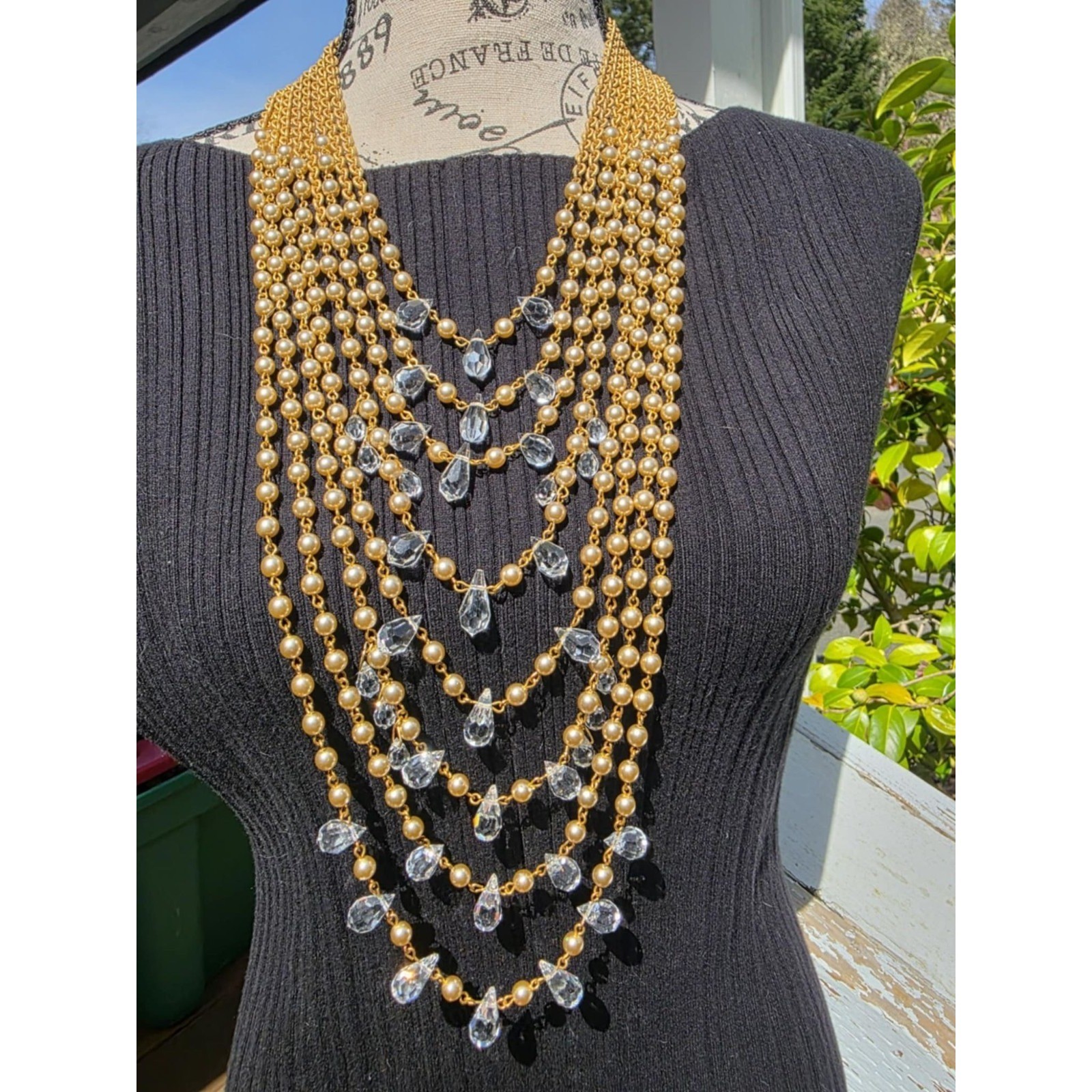 Miriam Haskell 8-Strand Pearl & Crystal Runway Statement Necklace Gold - View 23