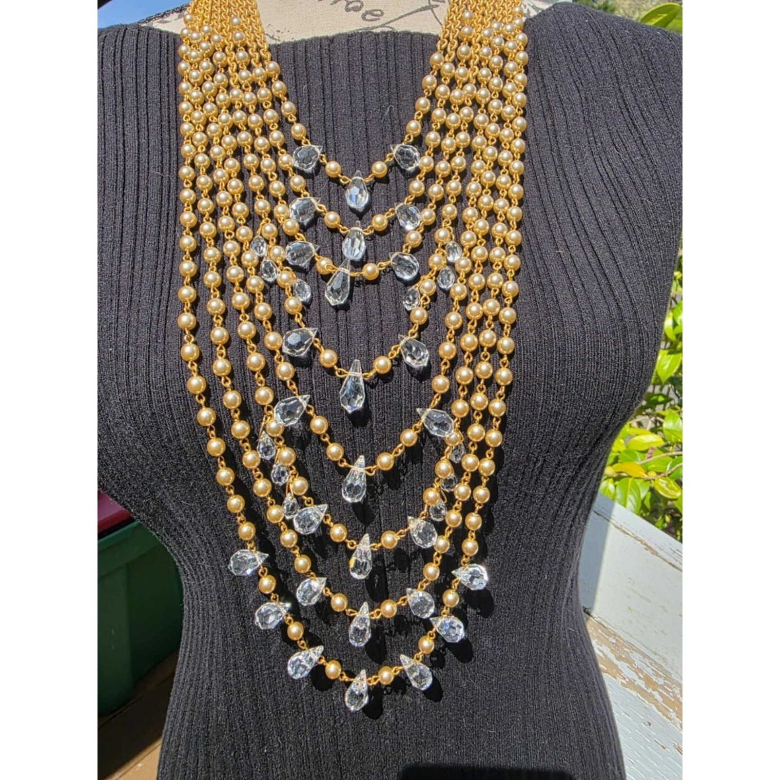 Miriam Haskell 8-Strand Pearl & Crystal Runway Statement Necklace Gold - View 24