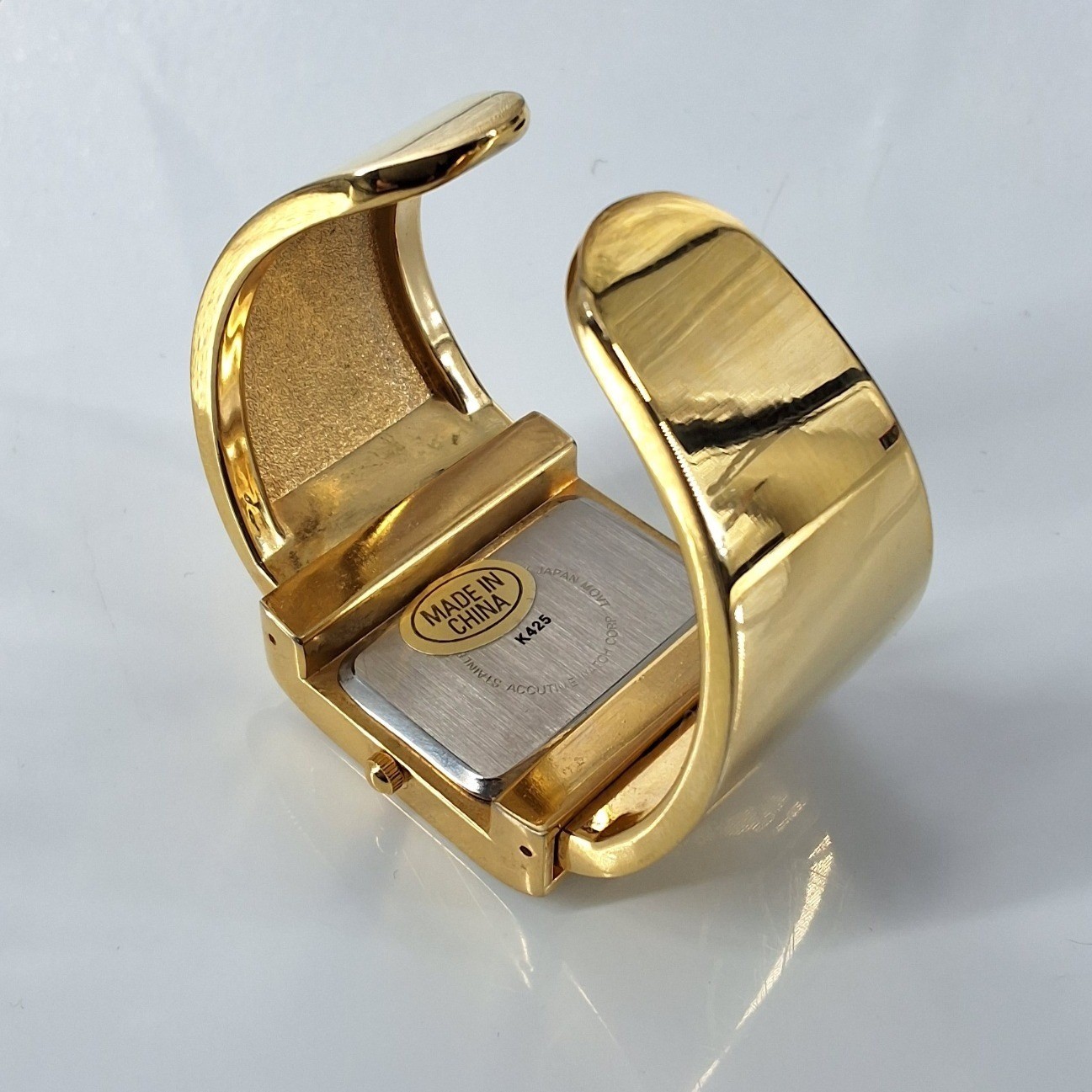 Vivani Gold Tone Chunky Wide Cuff Bracelet Watch Rectangle Dial Y2K