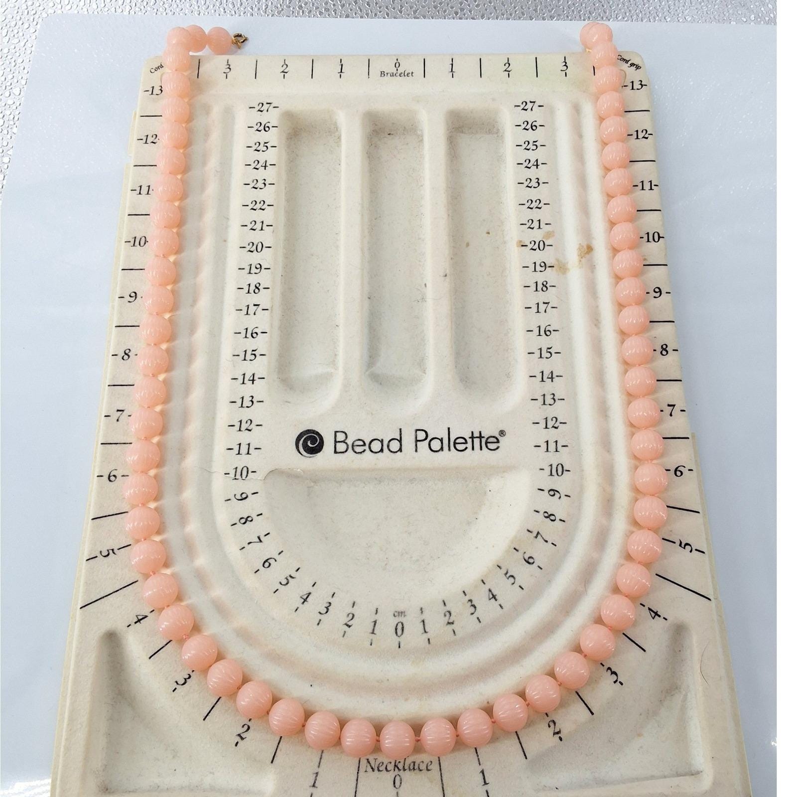 Vintage Trifari Peach Pink Fluted Melon Bead Necklace Gold Tone Spring Ring 28" - View 4