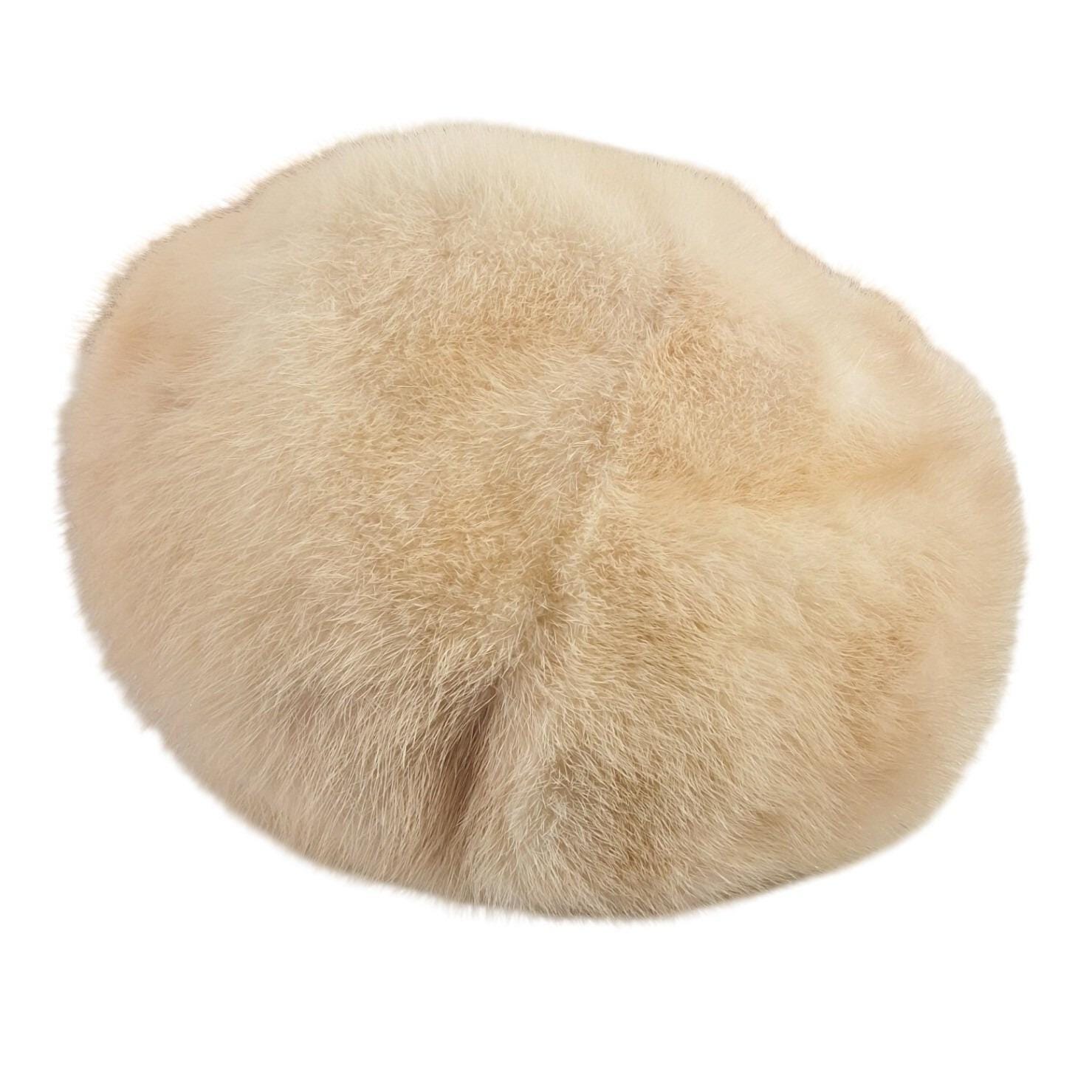 Vintage 60s Blonde Mink Fur Pillbox Hat Champagne Beige Winter Luxury Glam