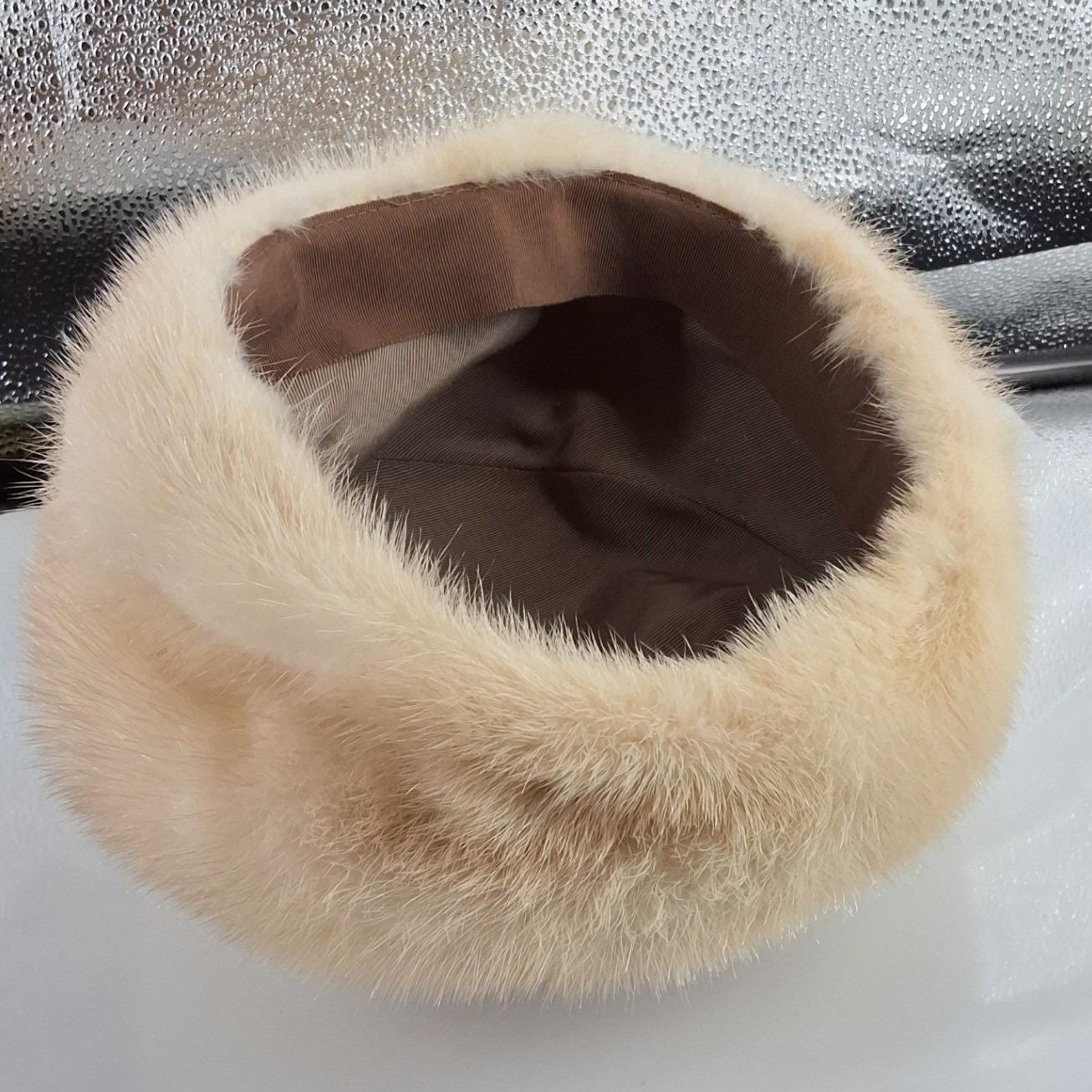 Vintage 60s Blonde Mink Fur Pillbox Hat Champagne Beige Winter Luxury Glam - View 3