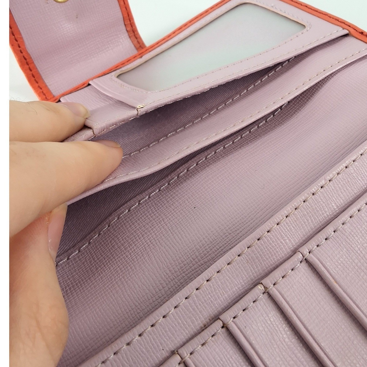 Fossil Sydney Tab Clutch Wallet Orange Leather Issue No 1954 Lavender - View 5