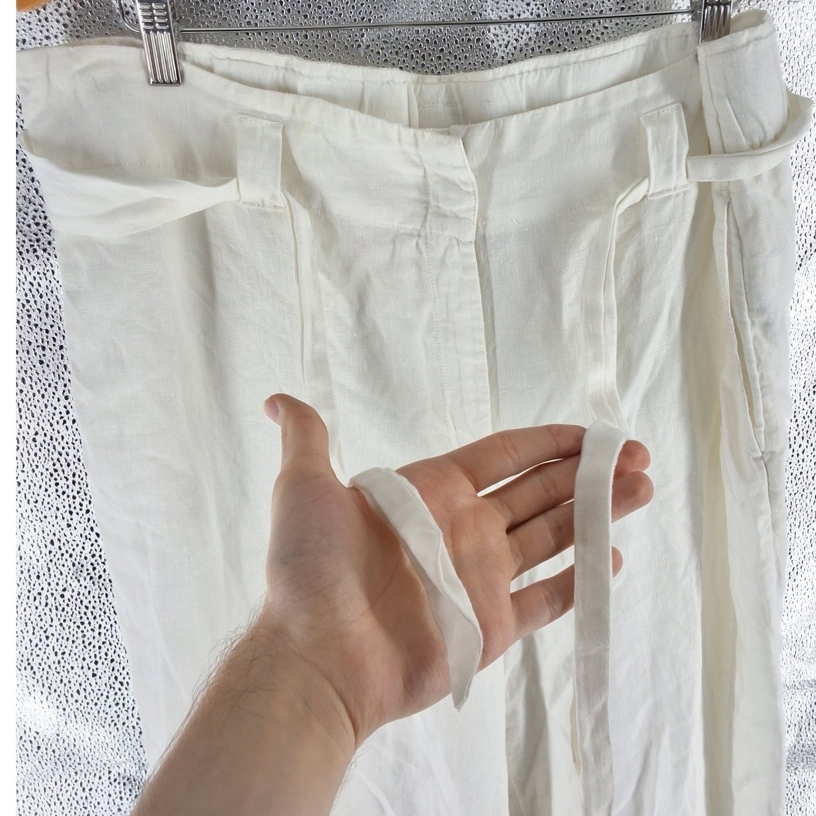 Chicos White 100% Linen Cropped Wide Leg Pants with Tie Belt Size 3 US 16