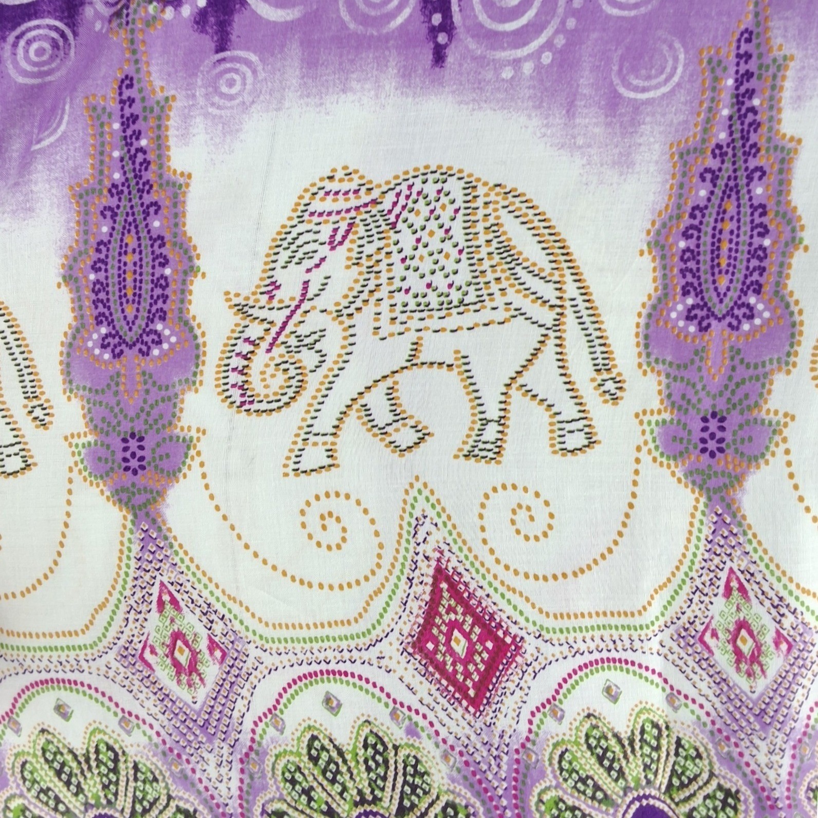 Purple Elephant Print Sarong Wrap Bohemian Beach Cover Up with Fringe Border - View 3