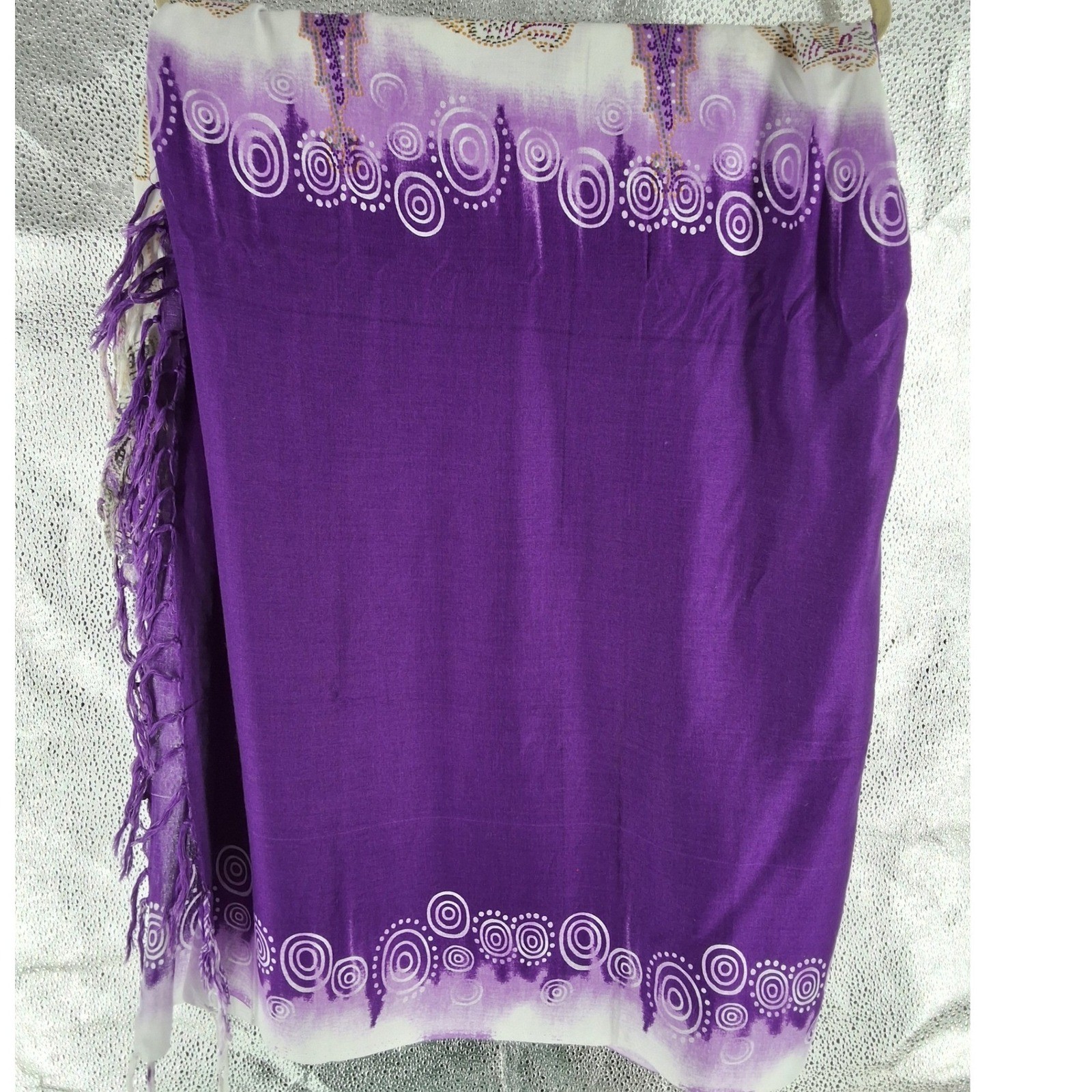 Purple Elephant Print Sarong Wrap Bohemian Beach Cover Up with Fringe Border - View 5