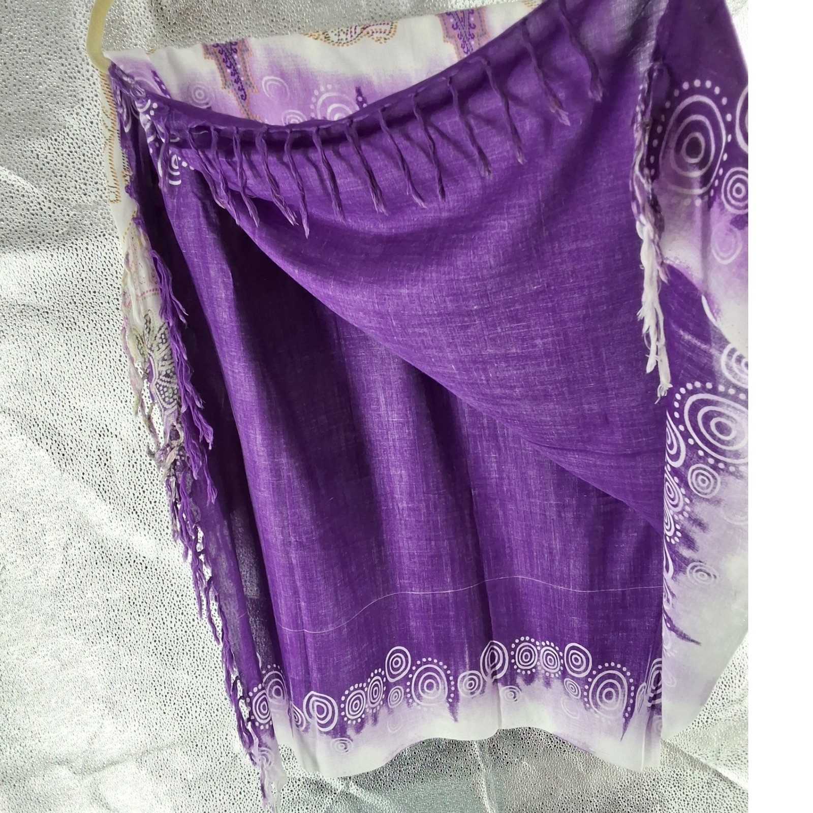 Purple Elephant Print Sarong Wrap Bohemian Beach Cover Up with Fringe Border - View 6
