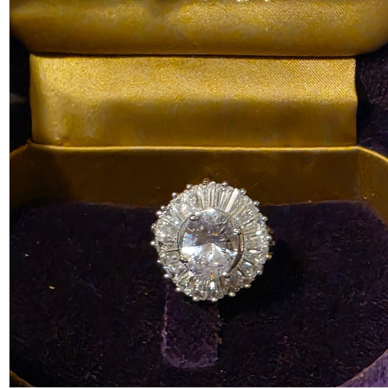 Vintage Art Deco Oval Cubic Zirconia Ballerina Halo Cocktail Ring Size 7