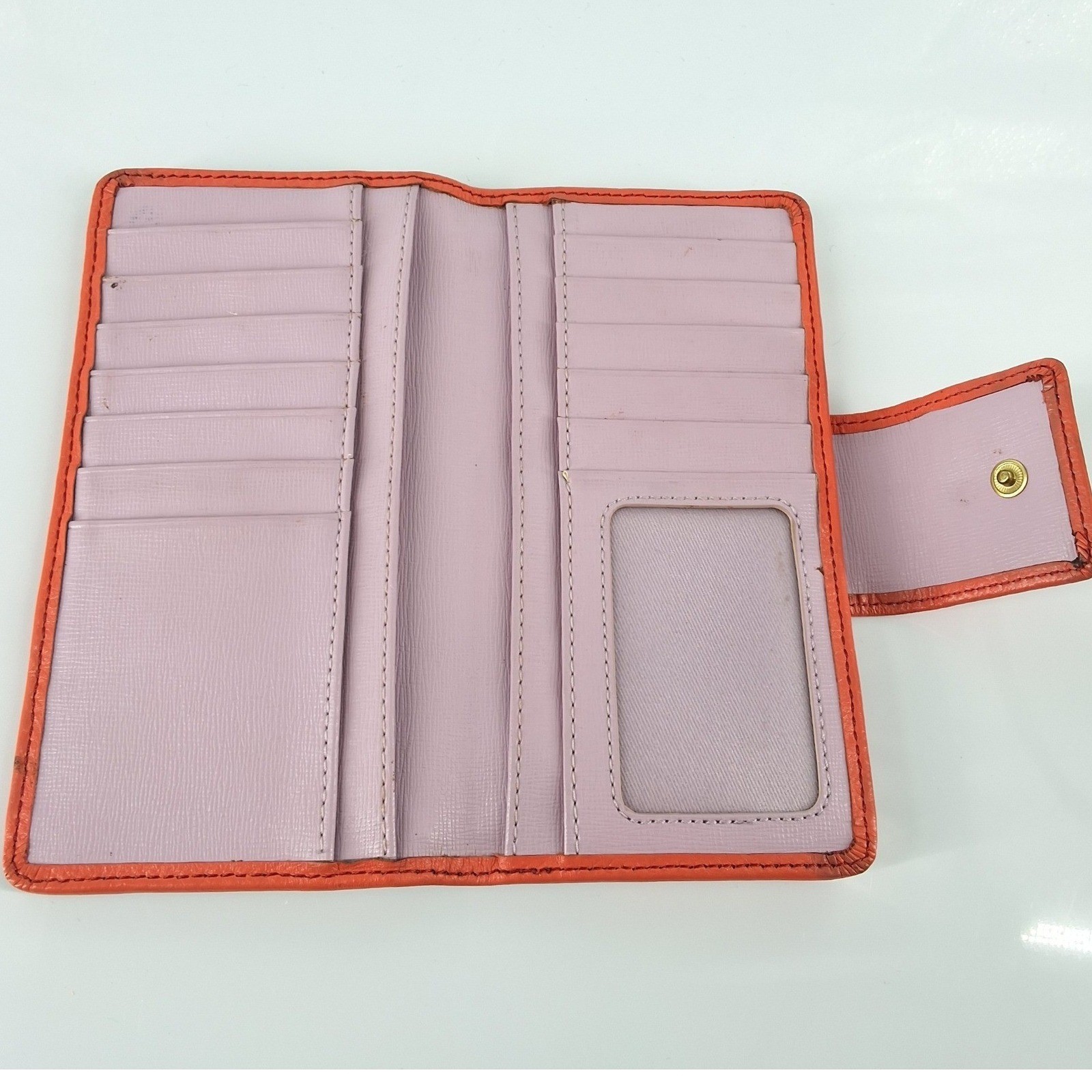 Fossil Sydney Tab Clutch Wallet Orange Leather Issue No 1954 Lavender