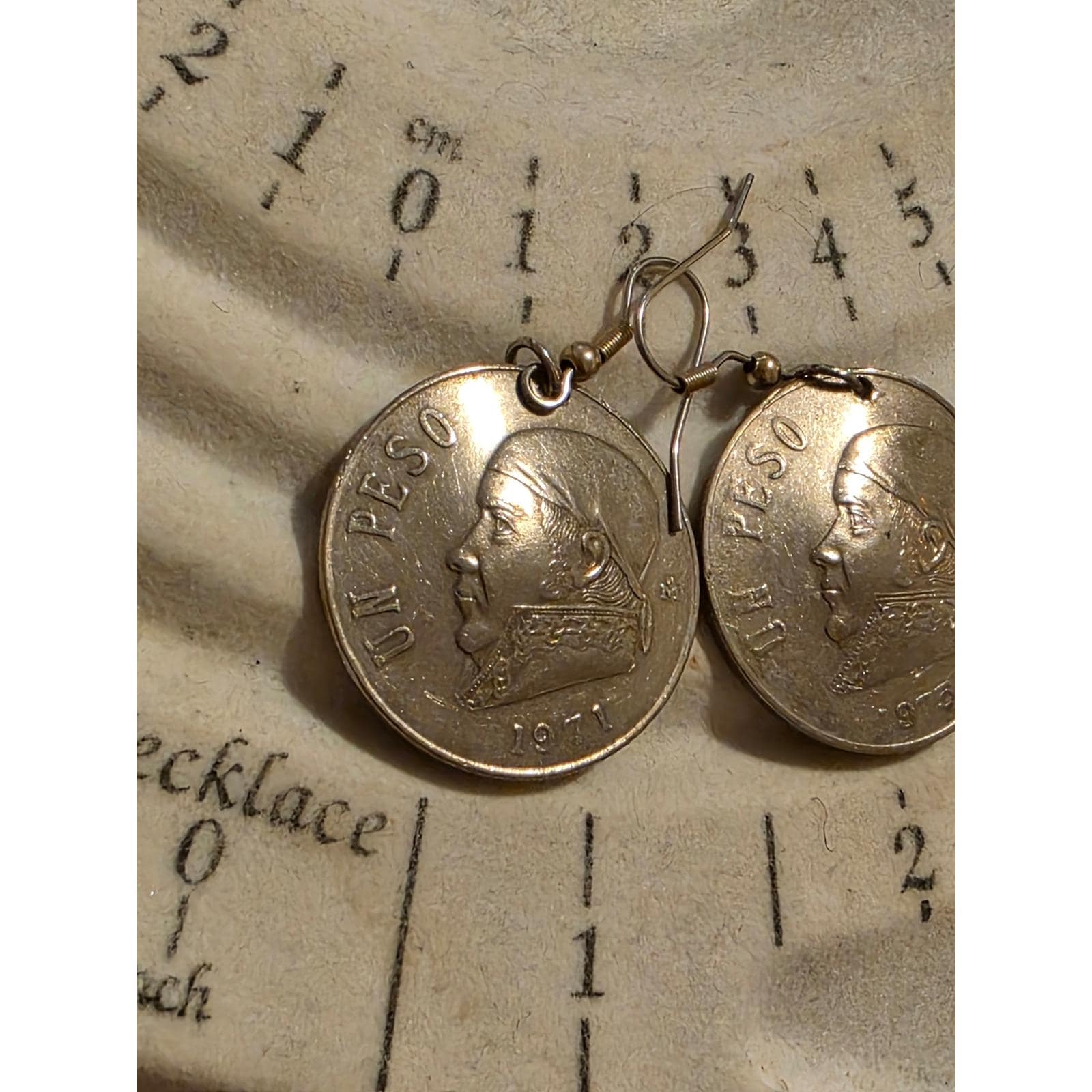 Vintage 1971 Mexico One Peso Coin Earrings Jose Maria Morelos Boho Dangle Drop