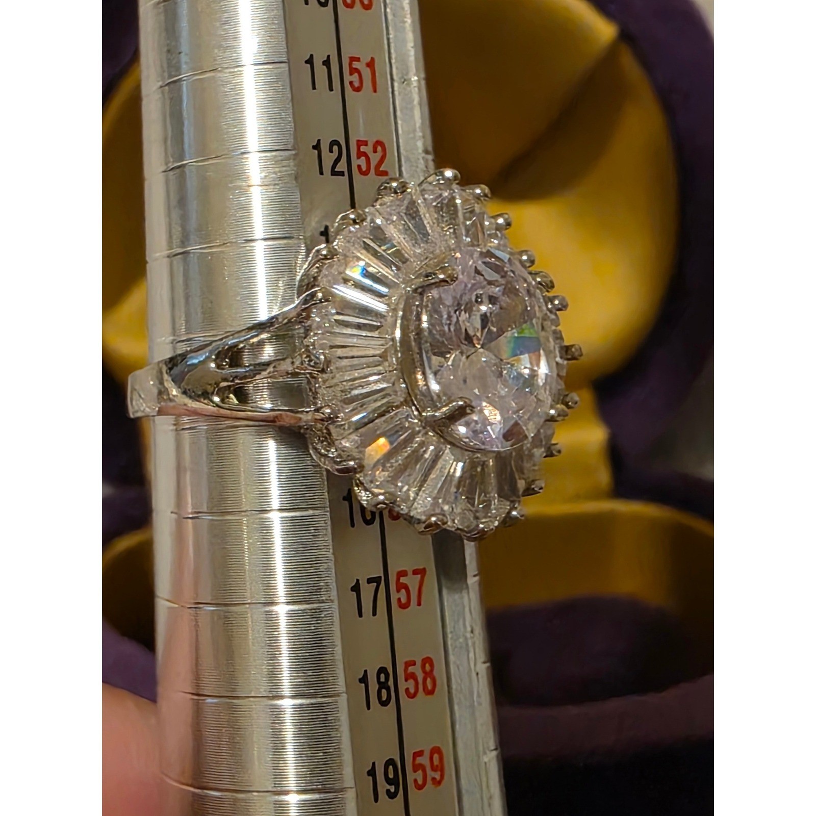 Vintage Art Deco Oval Cubic Zirconia Ballerina Halo Cocktail Ring Size 7 - View 4