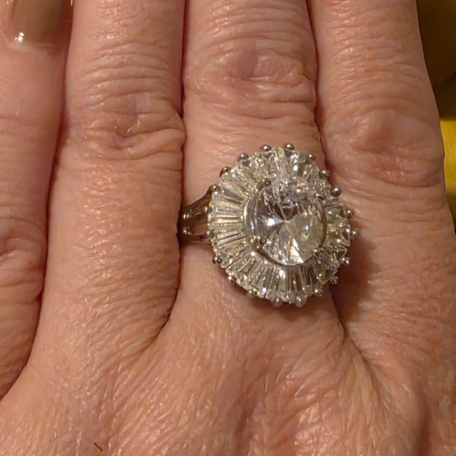 Vintage Art Deco Oval Cubic Zirconia Ballerina Halo Cocktail Ring Size 7 - View 10