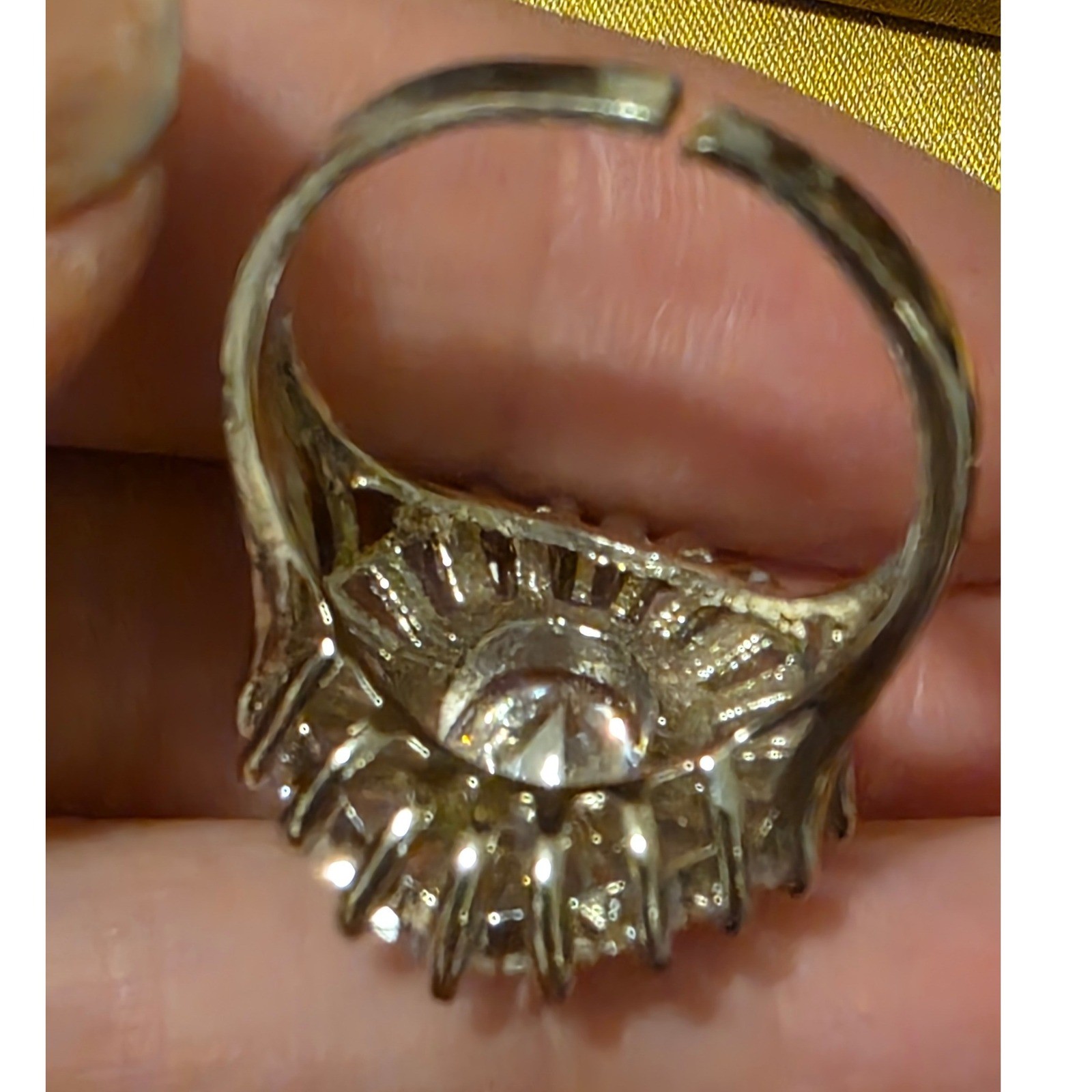 Vintage Art Deco Oval Cubic Zirconia Ballerina Halo Cocktail Ring Size 7 - View 12