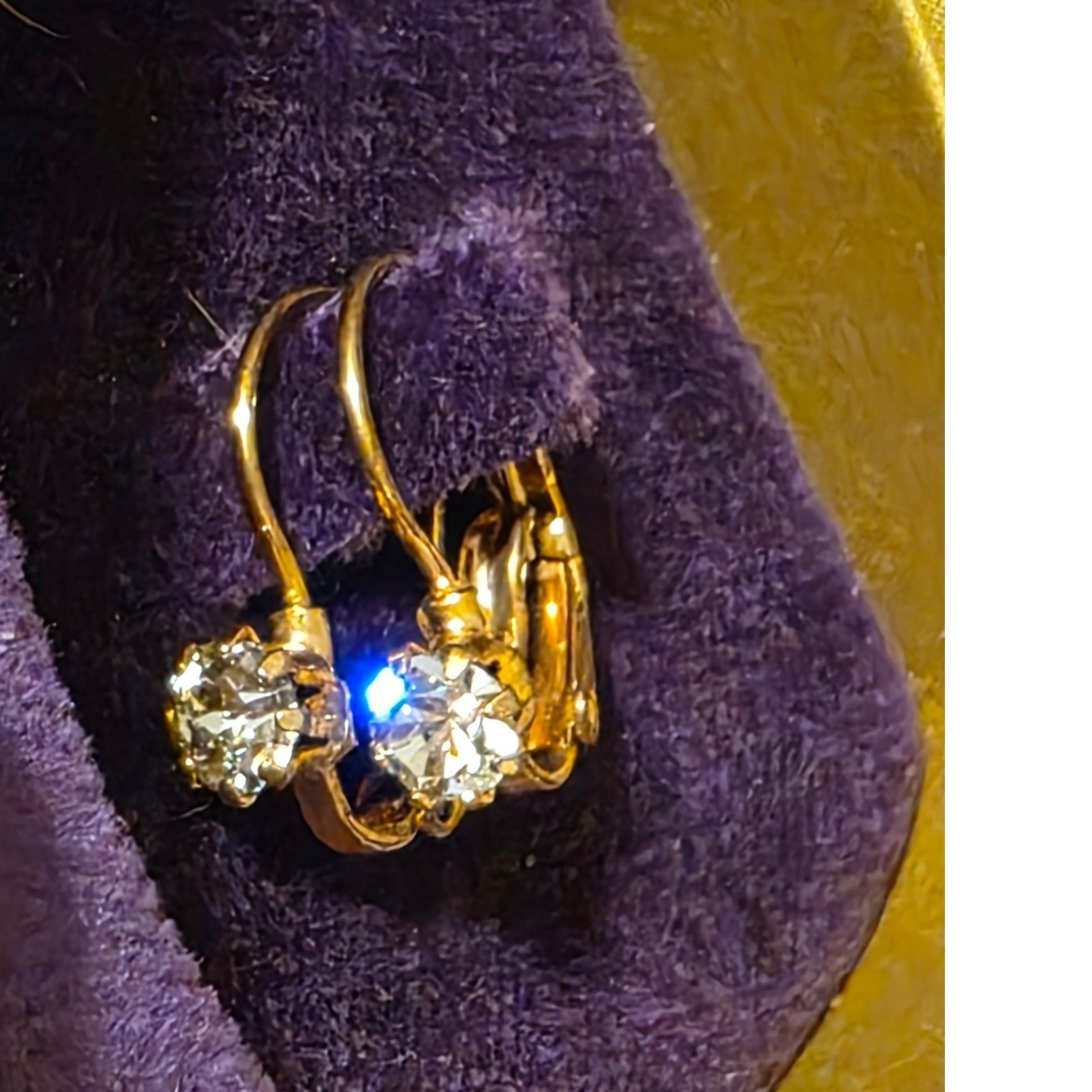 Gold Tone Clear Crystal Round Drop Leverback Earrings with Box Womens - View 3