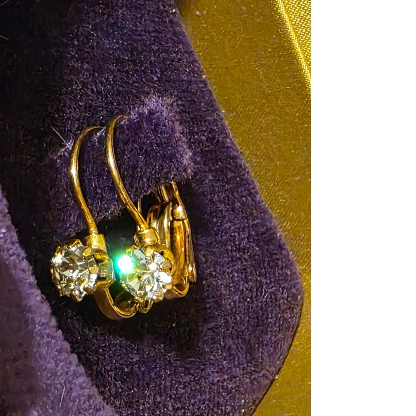 Gold Tone Clear Crystal Round Drop Leverback Earrings with Box Womens - View 5
