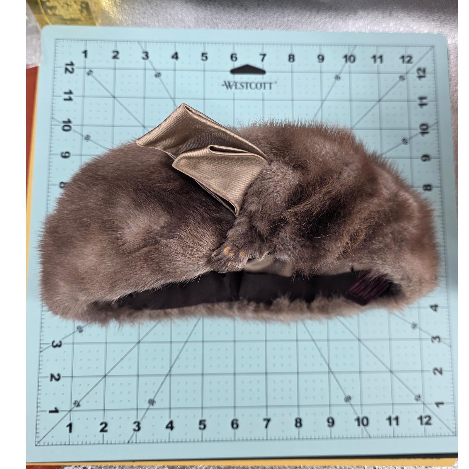 Anne's Vintage Mink Fur Pillbox Hat Brown Satin Bow Mid-Century Custom Millinery - View 4