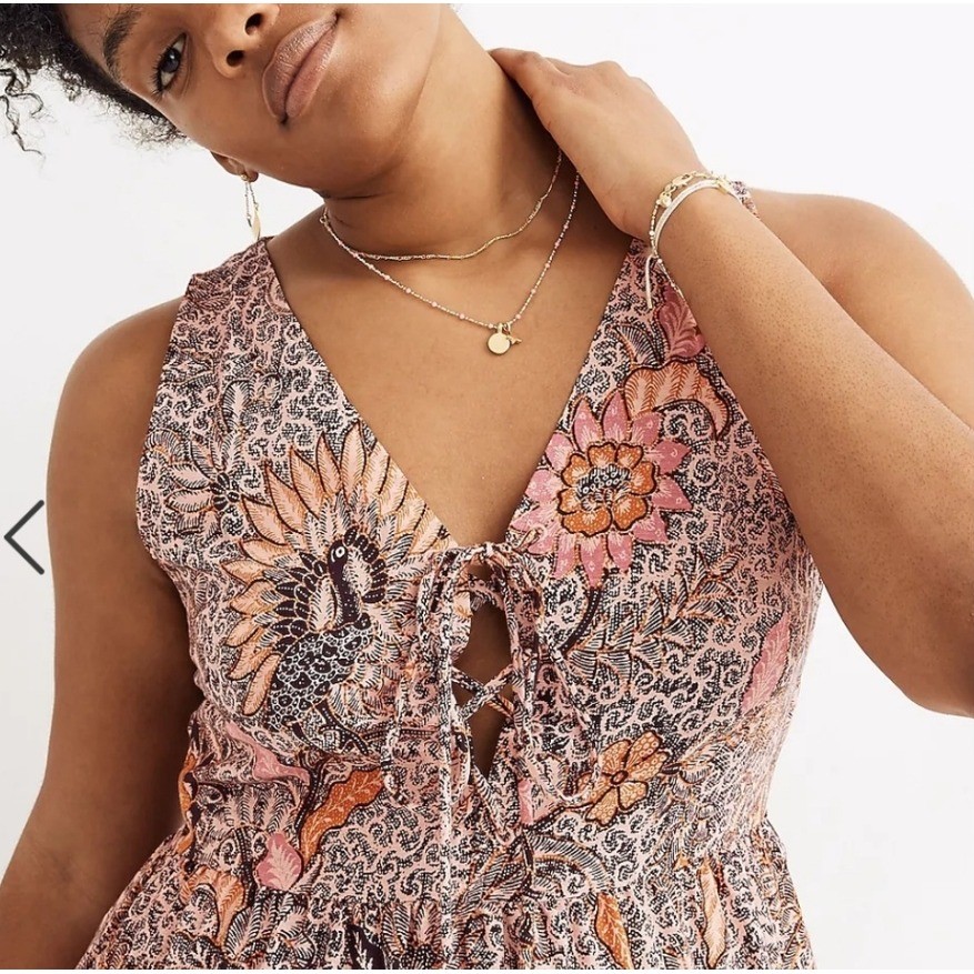 Madewell Bali Blooms Lace Up Ruffle Hem Midi Dress Size 8 Cotton Blend AO273 - View 3