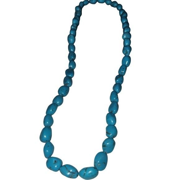 Vintage Blue Turquoise Nugget Bead Necklace Chunky Southwestern Boho Strand