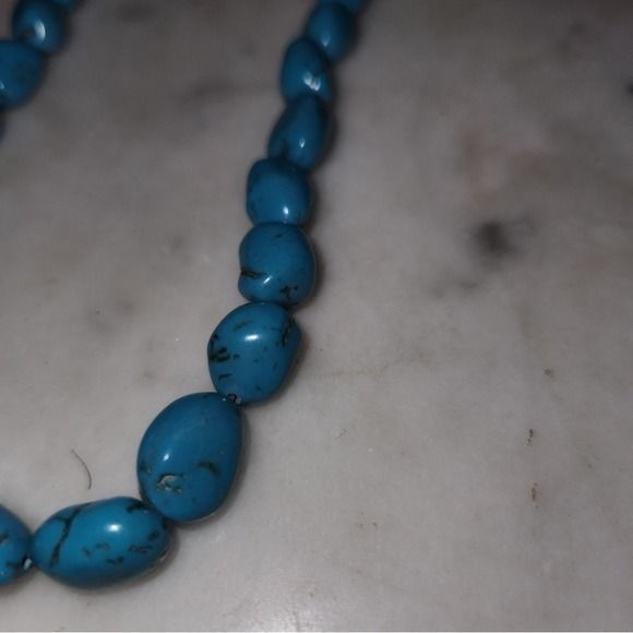 Vintage Blue Turquoise Nugget Bead Necklace Chunky Southwestern Boho Strand