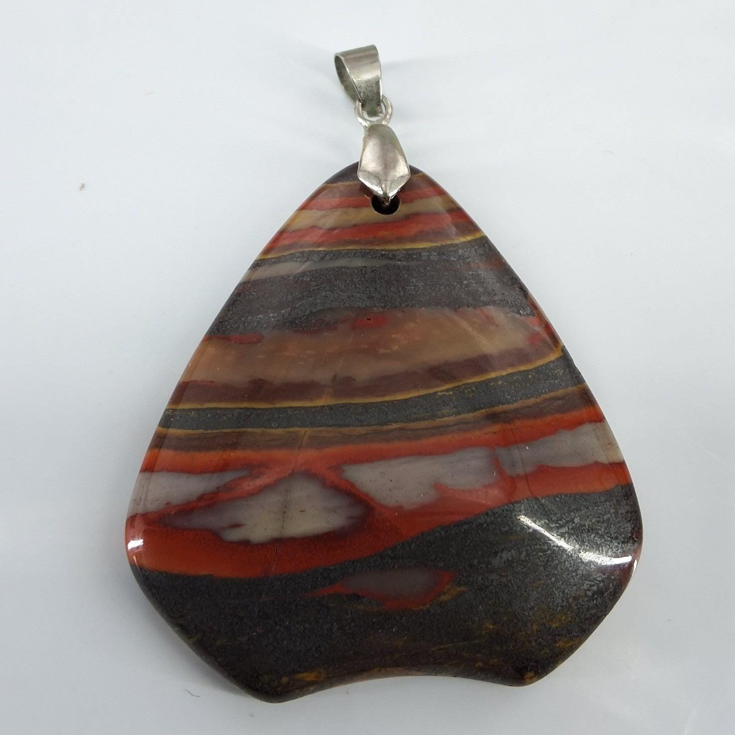 Natural Banded Iron Stone Jasper Hematite Triangular Pendant Boho