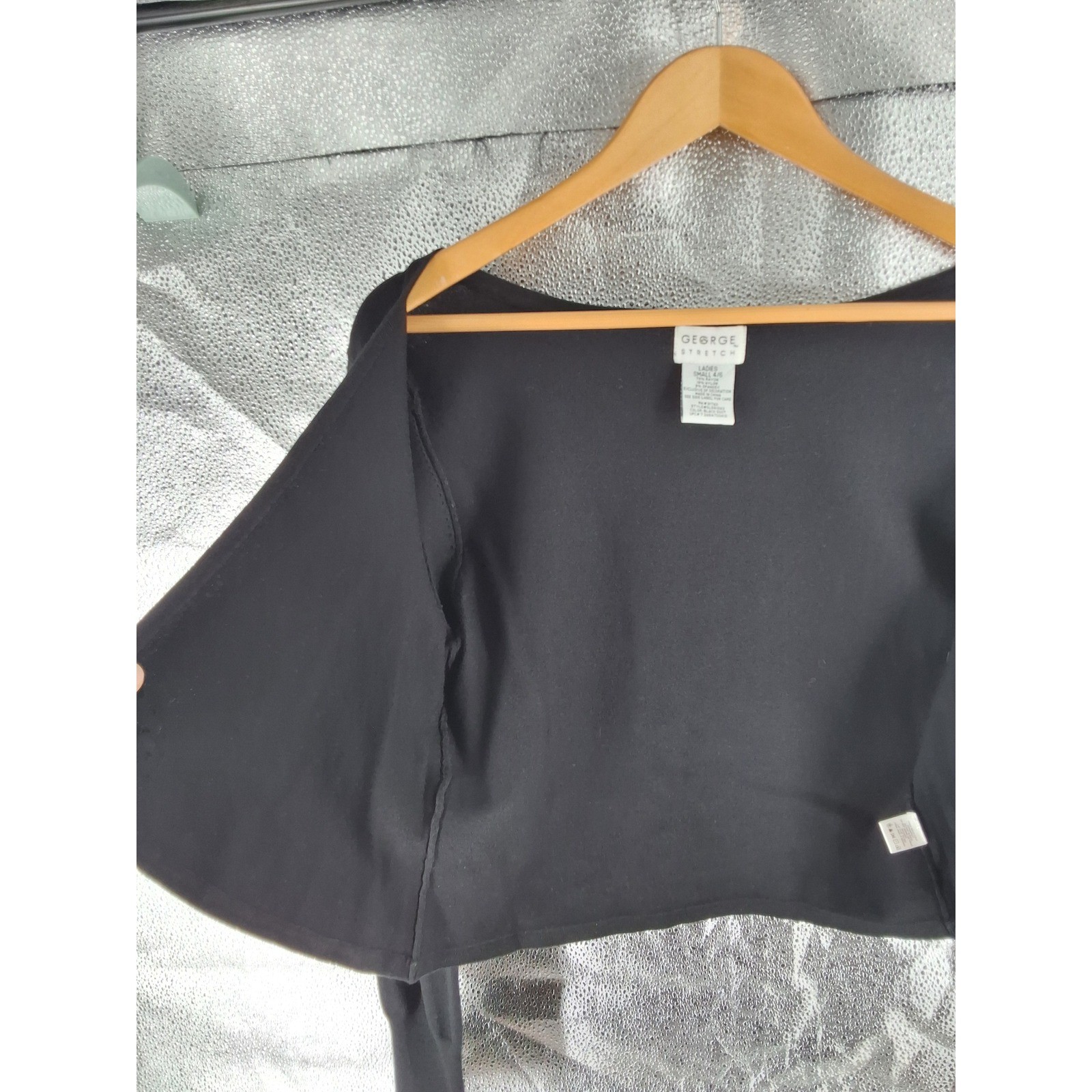 George Black Cropped Cardigan Rhinestone Medallion Bolero Shrug Sweater S - View 9