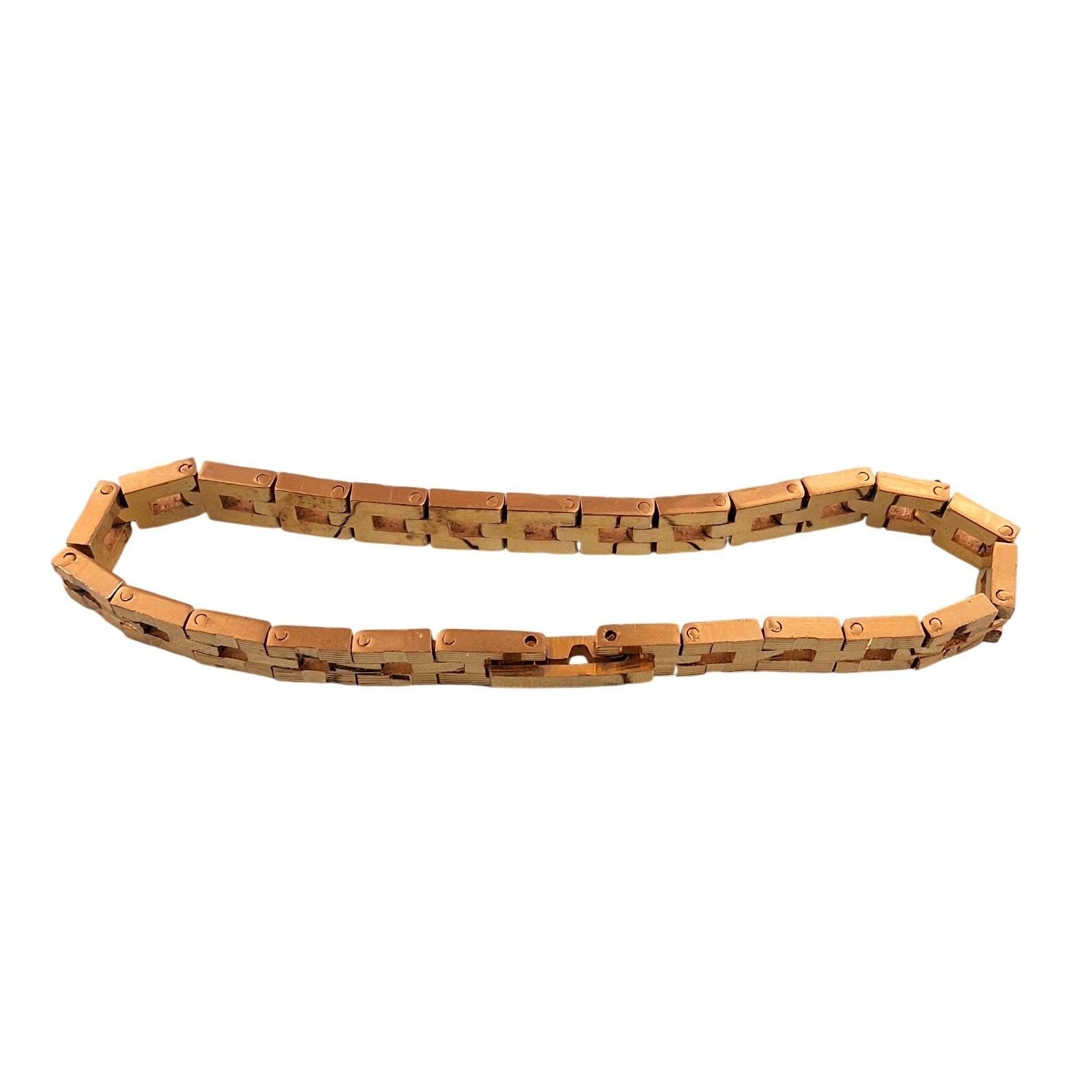 Vintage Gold Tone Geometric Rectangular Link Bracelet Fold Over Clasp 7.5" - View 3