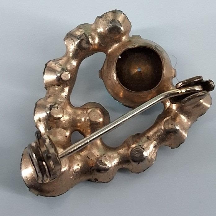 Vintage 1960s Gold Tone Blue Smoky Grey Rhinestone Abstract Cluster Brooch Pin - View 3