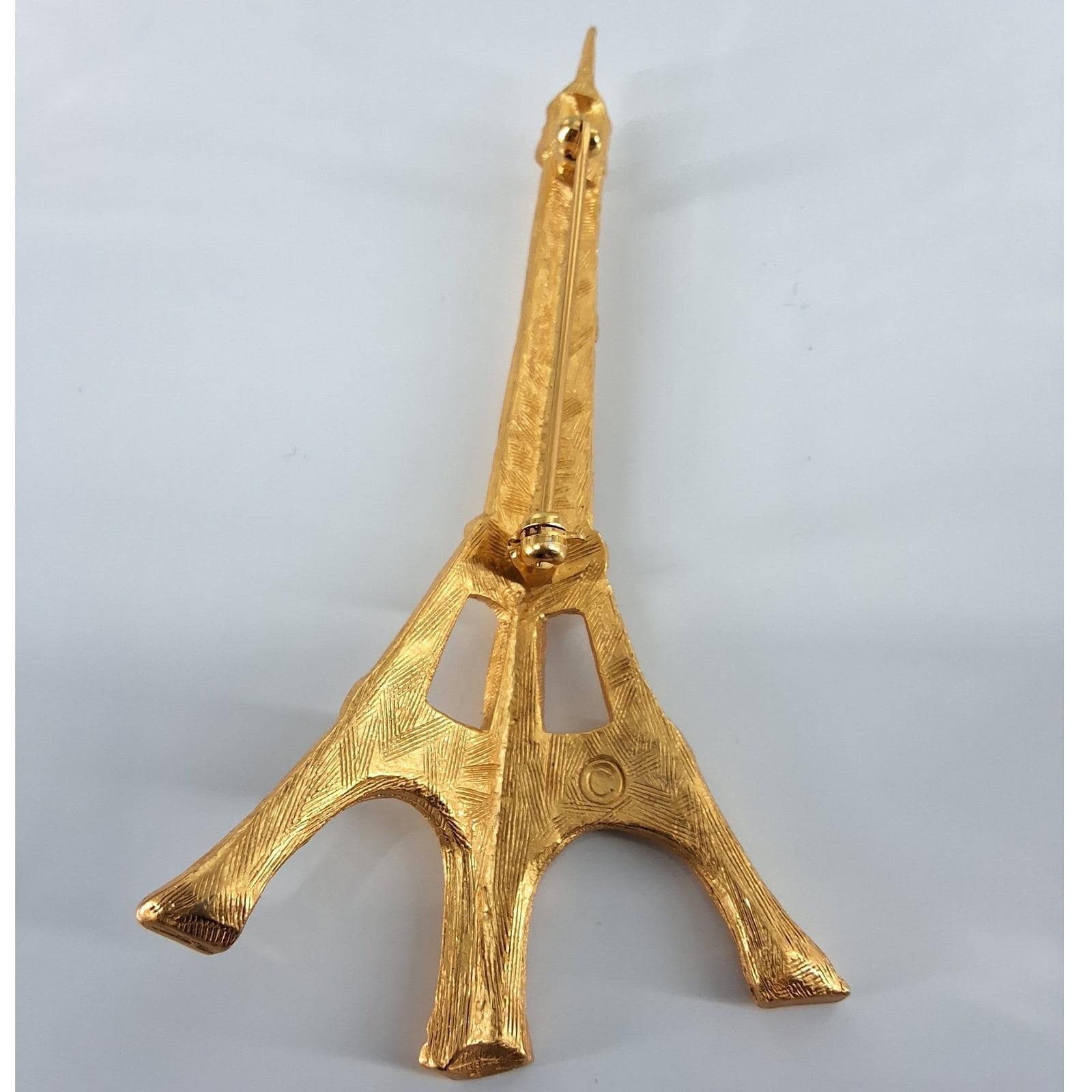 Vintage Gold Tone Eiffel Tower Brooch 3.5" Paris France Souvenir Travel Pin