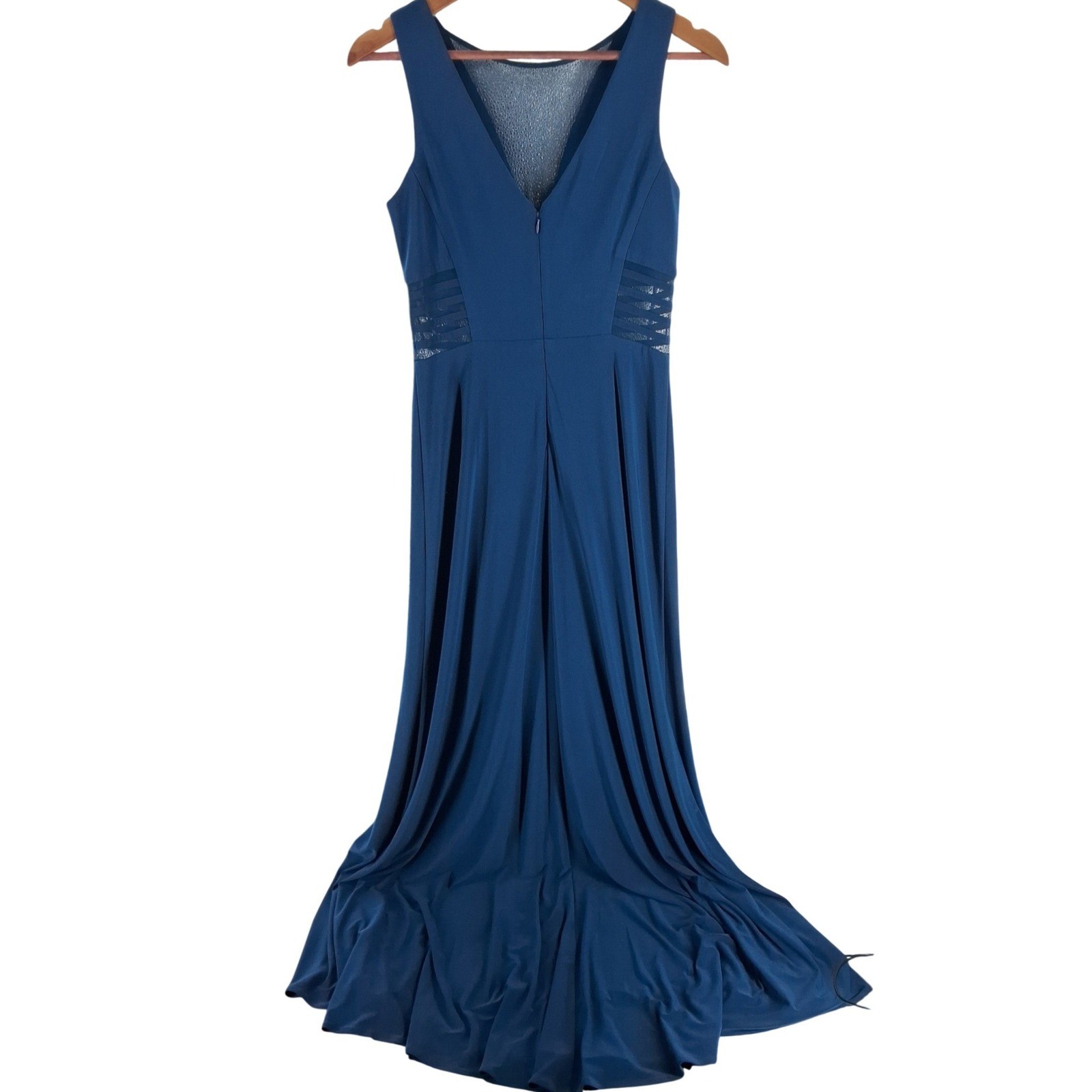 Morgan & Co Womens Peacock Blue Mesh V-Neck Formal Gown Dress 12173 Size 9/10 - View 11