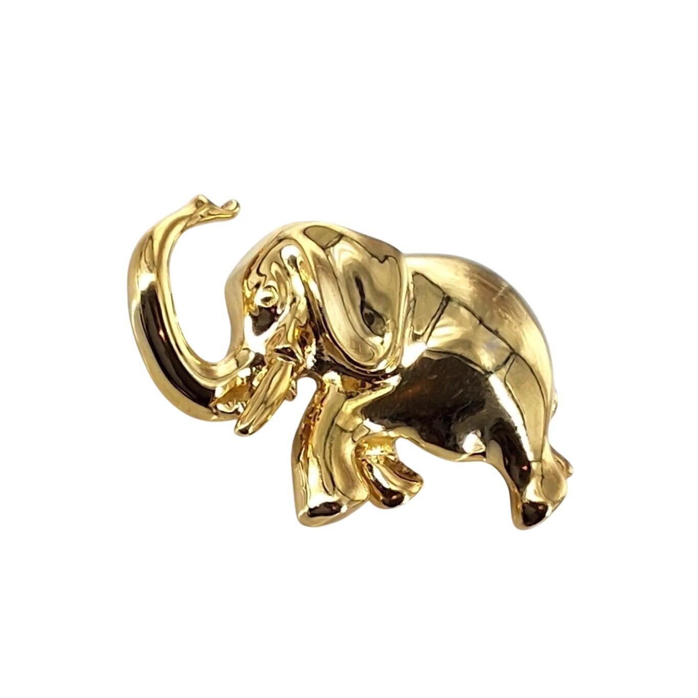 Vintage Gold Tone Elephant Brooch Luck Trunk Up Figural Animal Pin 1.5"