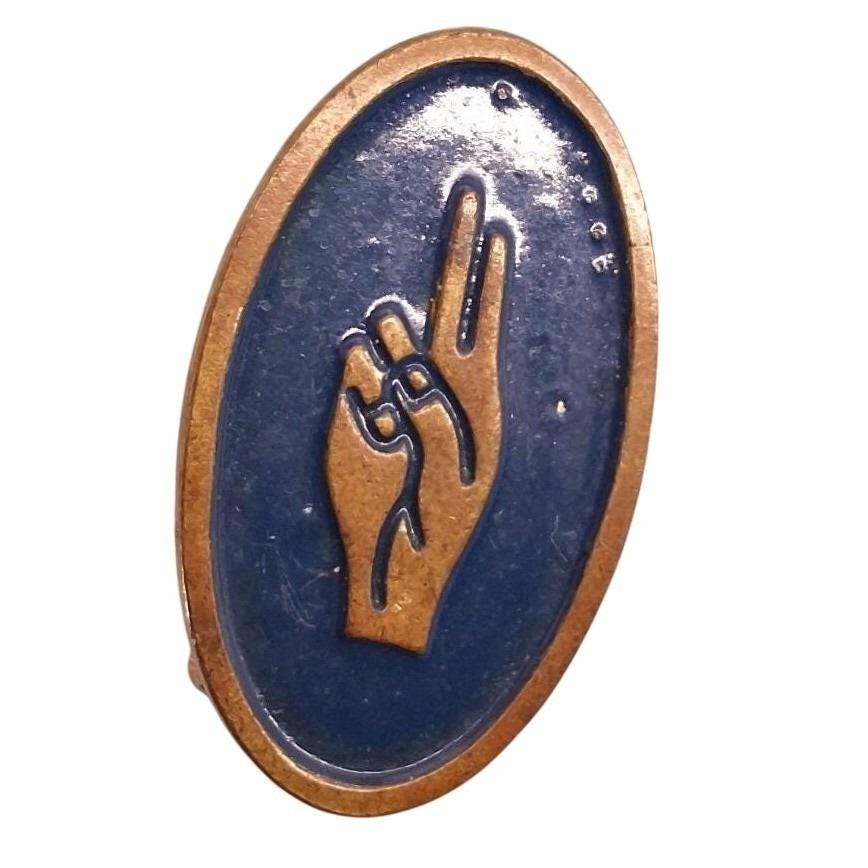 Vintage Girl Scouts GSA Three Finger Salute Pin Blue Gold Enamel
