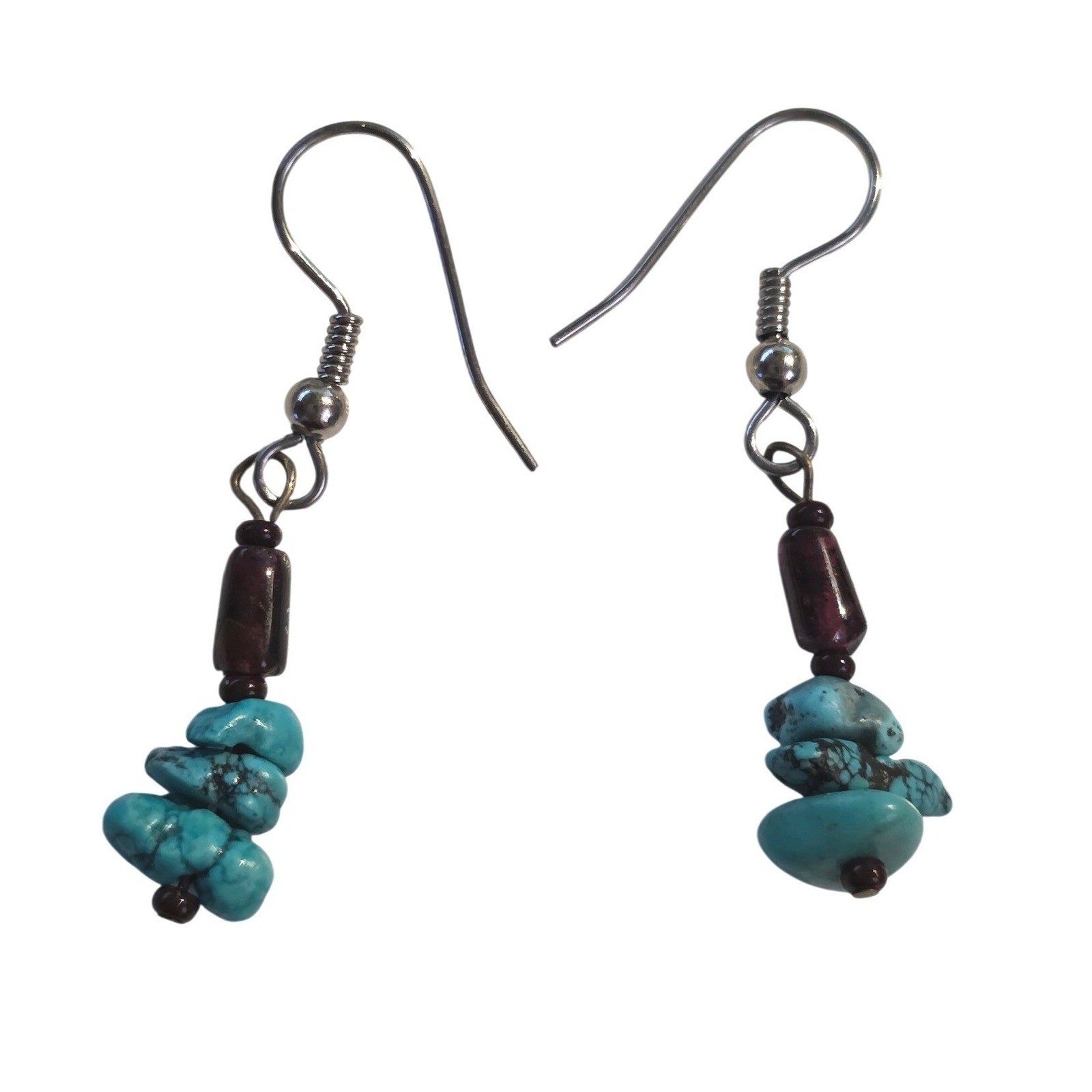 Handmade Turquoise Beaded Dangle Drop Earrings 1" Boho