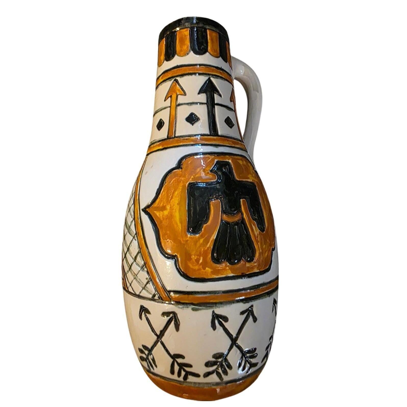 Vintage 1983 O.L. Konrad Studio Pottery Southwestern Thunderbird Vase 8.5"
