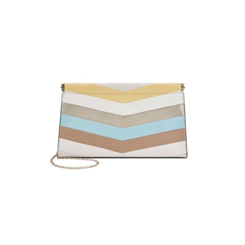 INC Cleeo Chevron Clutch Tan Gold Frame Handbag NWT
