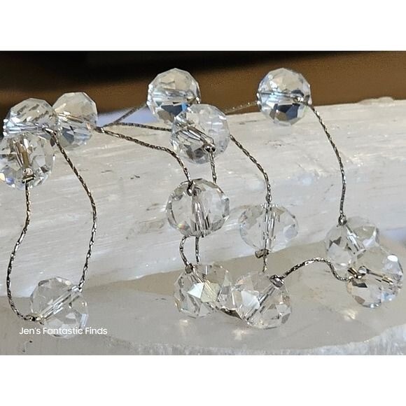 Multi Faceted Clear Glass Beaded Necklace Silver Tone Chain Adjustable 18-22"