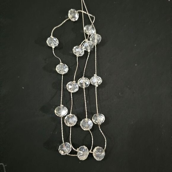Multi Faceted Clear Glass Beaded Necklace Silver Tone Chain Adjustable 18-22"