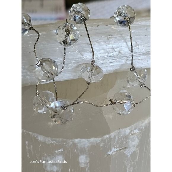 Multi Faceted Clear Glass Beaded Necklace Silver Tone Chain Adjustable 18-22" - View 5