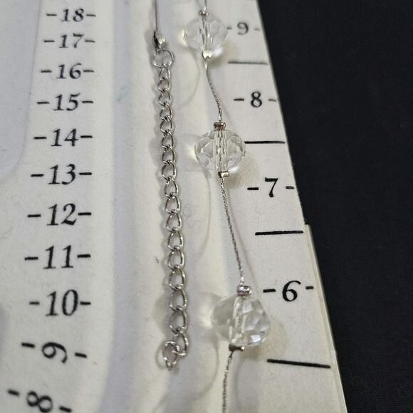 Multi Faceted Clear Glass Beaded Necklace Silver Tone Chain Adjustable 18-22" - View 7