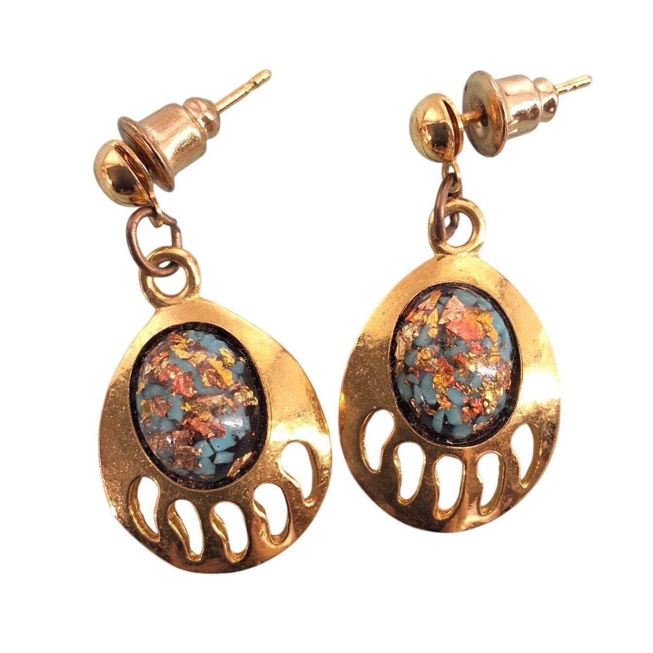 Vintage Bell Trading Post Bear Paw Rainbow Crush Inlay Post Earrings